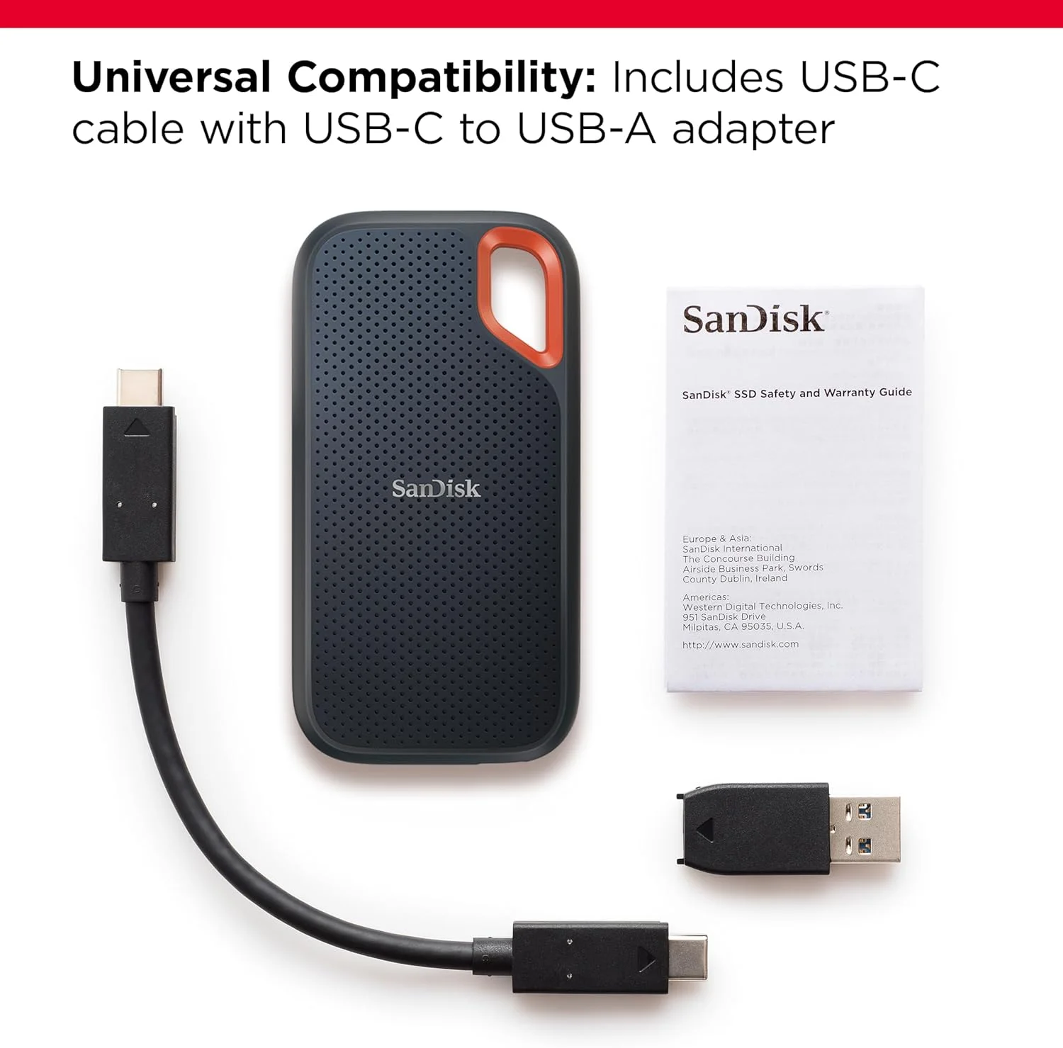 حافظه اس اس دی اکسترنال قابل حمل SanDisk Extreme با ظرفیت 8 ترابایت - سرعت تا 1050 مگابایت بر ثانیه، USB-C، USB 3.2 Gen 2، مقاومت در برابر آب و گرد و غبار IP65، فریمور بروز شده - مدل SDSSDE61-8T00-G25