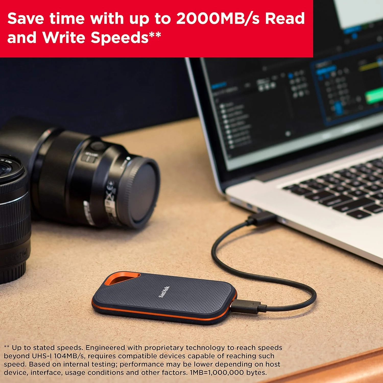 SSD اکسترنال پرتابل SanDisk Extreme PRO با ظرفیت 2 ترابایت - سرعت تا 2000 مگابایت بر ثانیه - USB-C, USB 3.2 Gen 2x2 - مدل SDSSDE81-2T00-G25