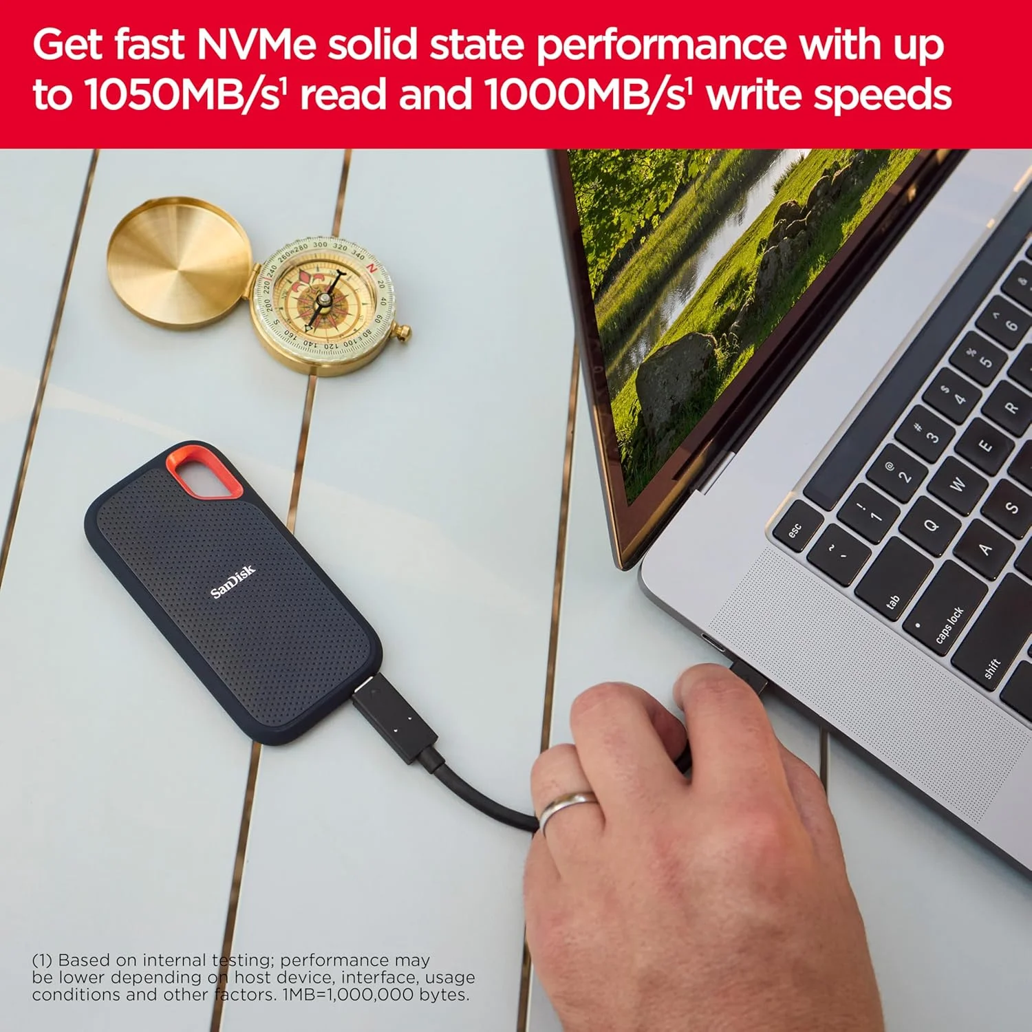 حافظه اس اس دی اکسترنال قابل حمل SanDisk Extreme با ظرفیت 8 ترابایت - سرعت تا 1050 مگابایت بر ثانیه، USB-C، USB 3.2 Gen 2، مقاومت در برابر آب و گرد و غبار IP65، فریمور بروز شده - مدل SDSSDE61-8T00-G25