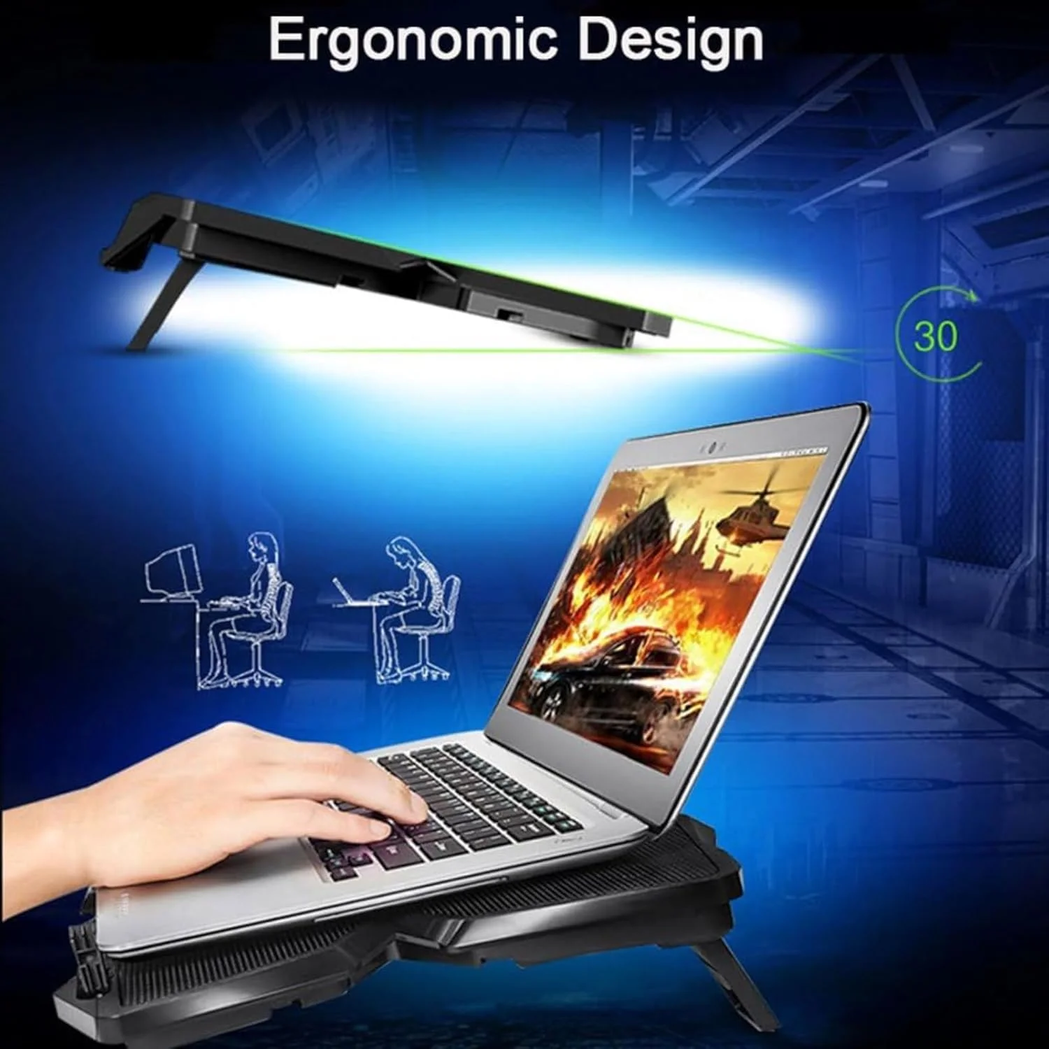 پایه خنک کننده لپ تاپ HALAMODO با 4 فن، پد خنک کننده با پورت USB دوگانه و استند برای لپ تاپ (مشکی) پایه خنک کننده لپ تاپ HALAMODO با 4 فن، پد خنک کننده با پورت USB دوگانه و استند برای لپ تاپ (مشکی)