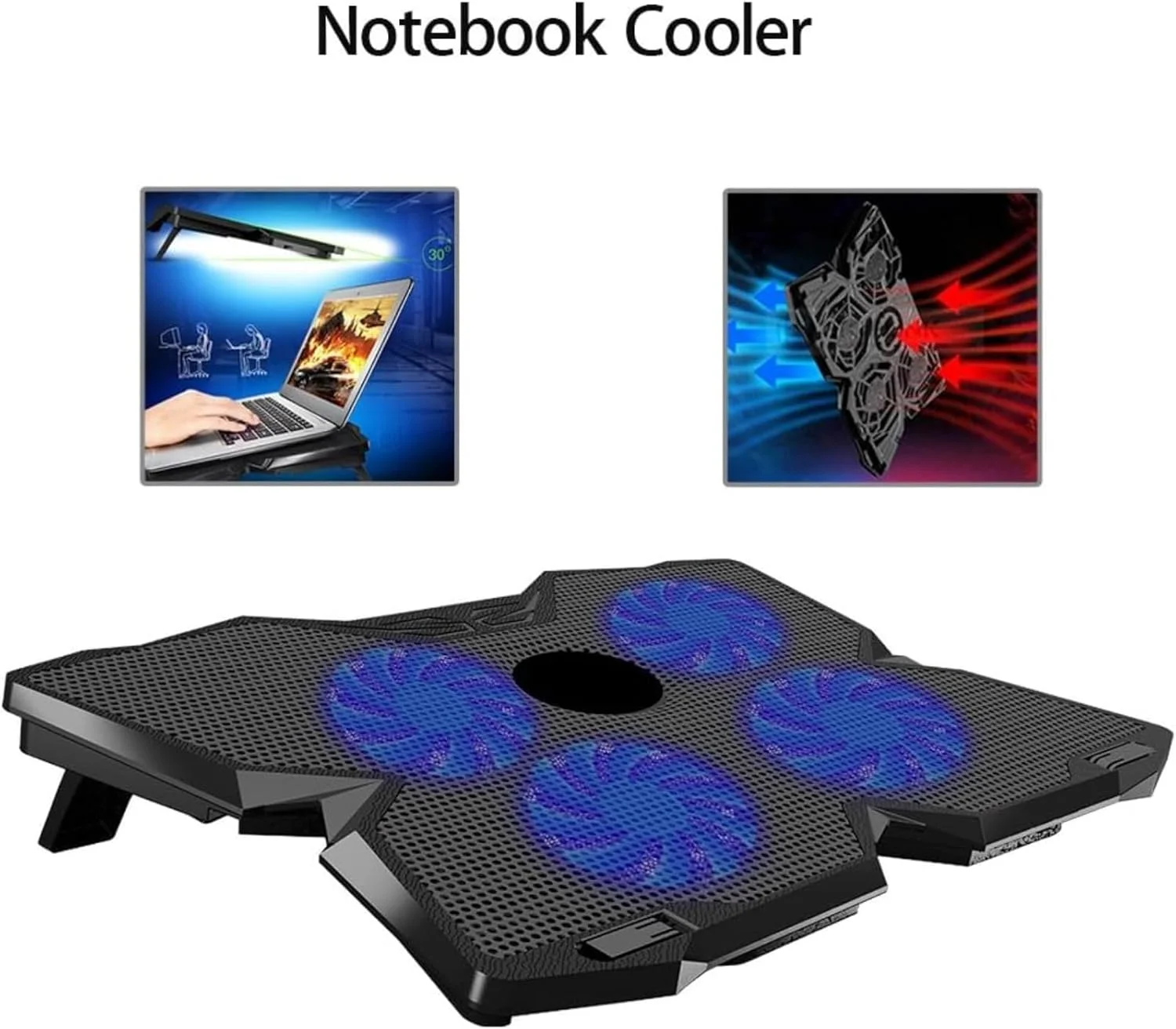 پایه خنک کننده لپ تاپ HALAMODO با 4 فن، پد خنک کننده با پورت USB دوگانه و استند برای لپ تاپ (مشکی) پایه خنک کننده لپ تاپ HALAMODO با 4 فن، پد خنک کننده با پورت USB دوگانه و استند برای لپ تاپ (مشکی)