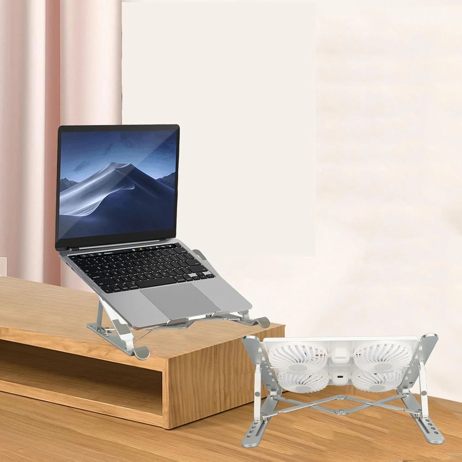 پایه لپ تاپ VELATEMOR با فن خنک کننده، تاشو قابل حمل کامپیوتر PC نوت بوک فن لپ تاپ گیمینگ، طراحی ارگونومیک، آلیاژ آلومینیوم، محکم و پایدار، برای لپ تاپ، تبلت، پروژکتور
