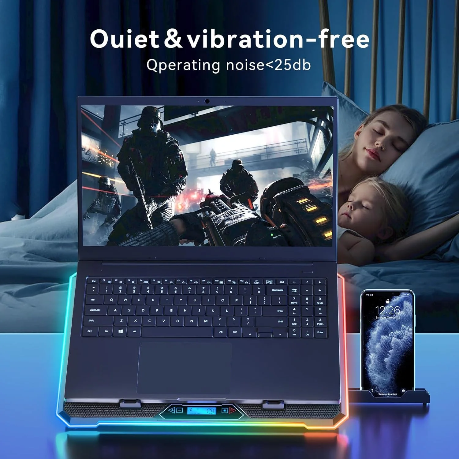 پایه خنک کننده لپ تاپ گیمینگ LTZEMOO RGB، فن خنک کننده لپ تاپ با 13 فن خنک کننده بی صدا برای لپ تاپ های 15.6-17.3 اینچی، 9 حالت ارتفاع، چراغ های LED و صفحه نمایش LCD، 2 پورت USB، قابل استفاده روی پا پایه خنک کننده لپ تاپ گیمینگ LTZEMOO RGB، فن خنک کننده لپ تاپ با 13 فن خنک کننده بی صدا برای لپ تاپ های 15.6-17.3 اینچی، 9 حالت ارتفاع، چراغ های LED و صفحه نمایش LCD، 2 پورت USB، قابل استفاده روی پا