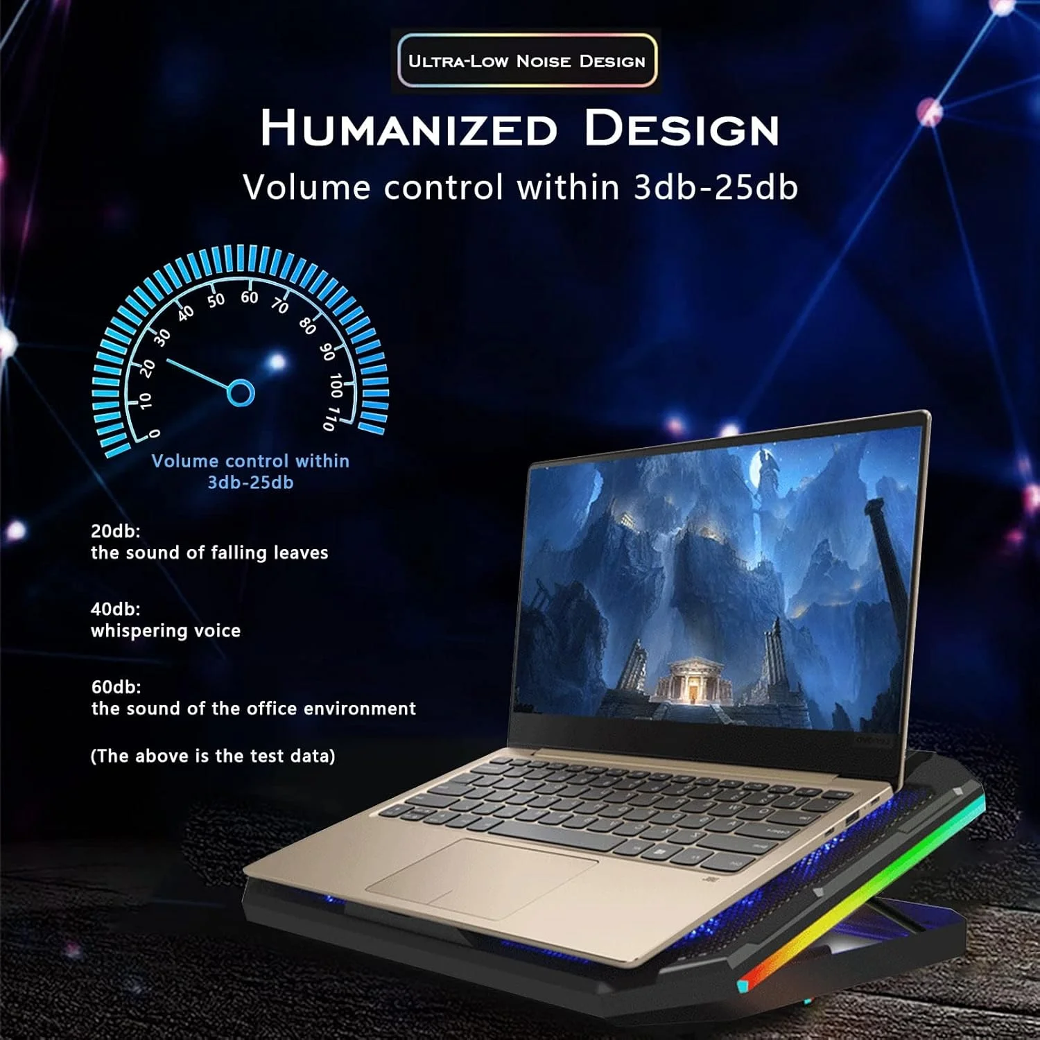 پایه خنک کننده لپ تاپ قابل حمل و بی صدا - پد خنک کننده با 12 نوع نور جانبی RGB، برای لپ تاپ های زیر 18 اینچ، تغذیه از طریق USB، ایده آل برای بازی و کار پایه خنک کننده لپ تاپ قابل حمل و بی صدا - پد خنک کننده با 12 نوع نور جانبی RGB، برای لپ تاپ های زیر 18 اینچ، تغذیه از طریق USB، ایده آل برای بازی و کار