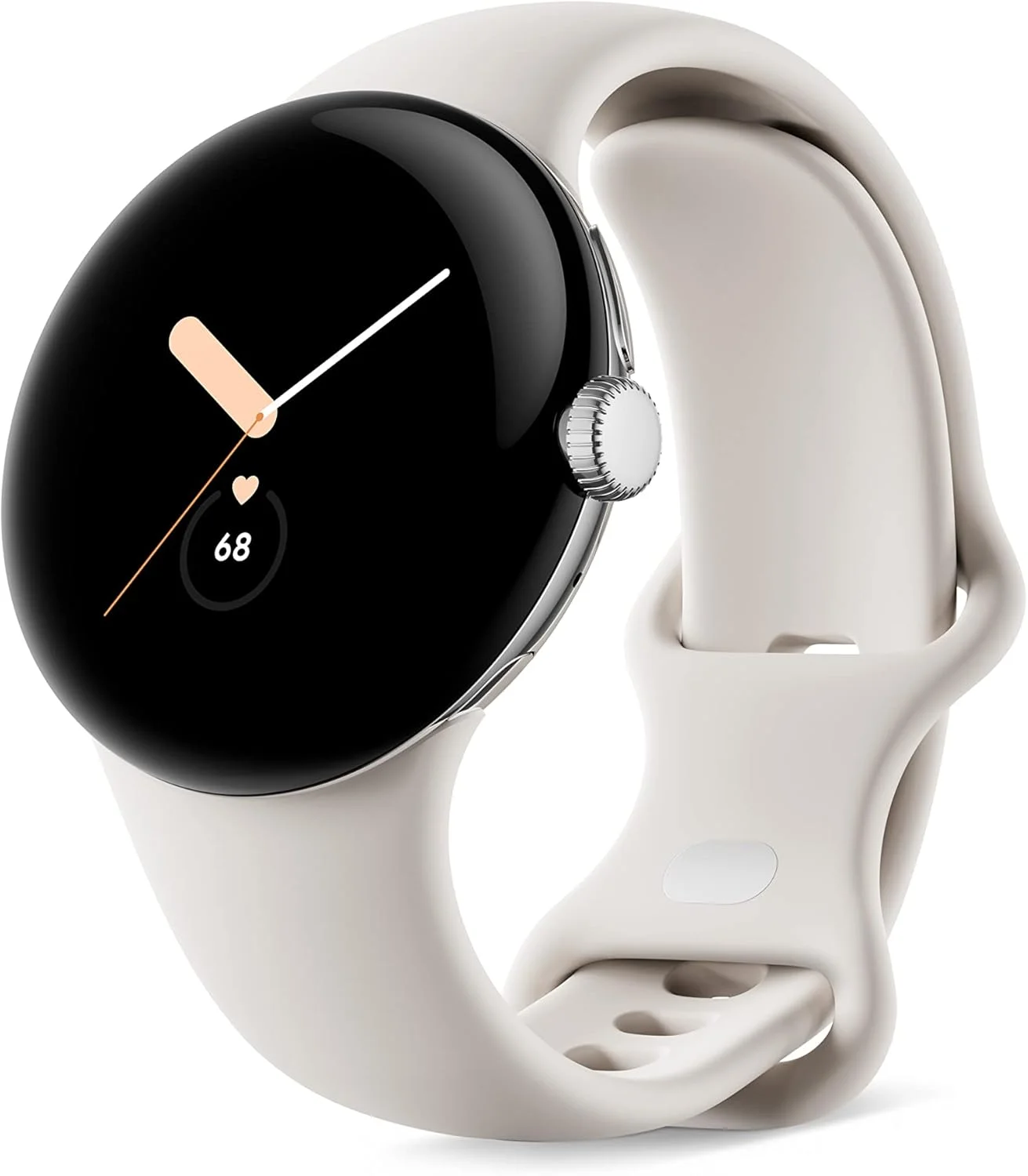 ساعت هوشمند گوگل پیکسل - ساعت هوشمند اندرویدی با قابلیت ردیابی فعالیت Fitbit - ردیابی ضربان قلب - قاب استیل ضد زنگ نقره ای براق با بند فعال گچی - WiFi