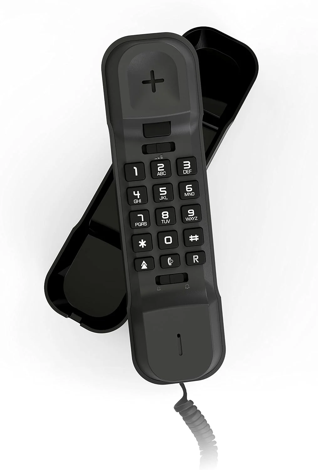 تلفن رومیزی آلکاتل مدل T-16 مشکی فوق العاده جمع و جور با صفحه نمایش عددی به همراه قابلیت نمایش شماره تماس گیرنده، قابل نصب روی دیوار