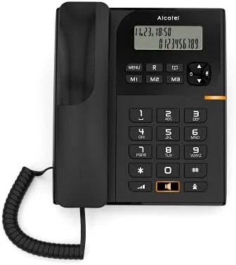 تلفن ثابت آلکاتل T-58، تلفن ثابت با شناسه تماس گیرنده و بلندگو، طراحی جذاب (مشکی)