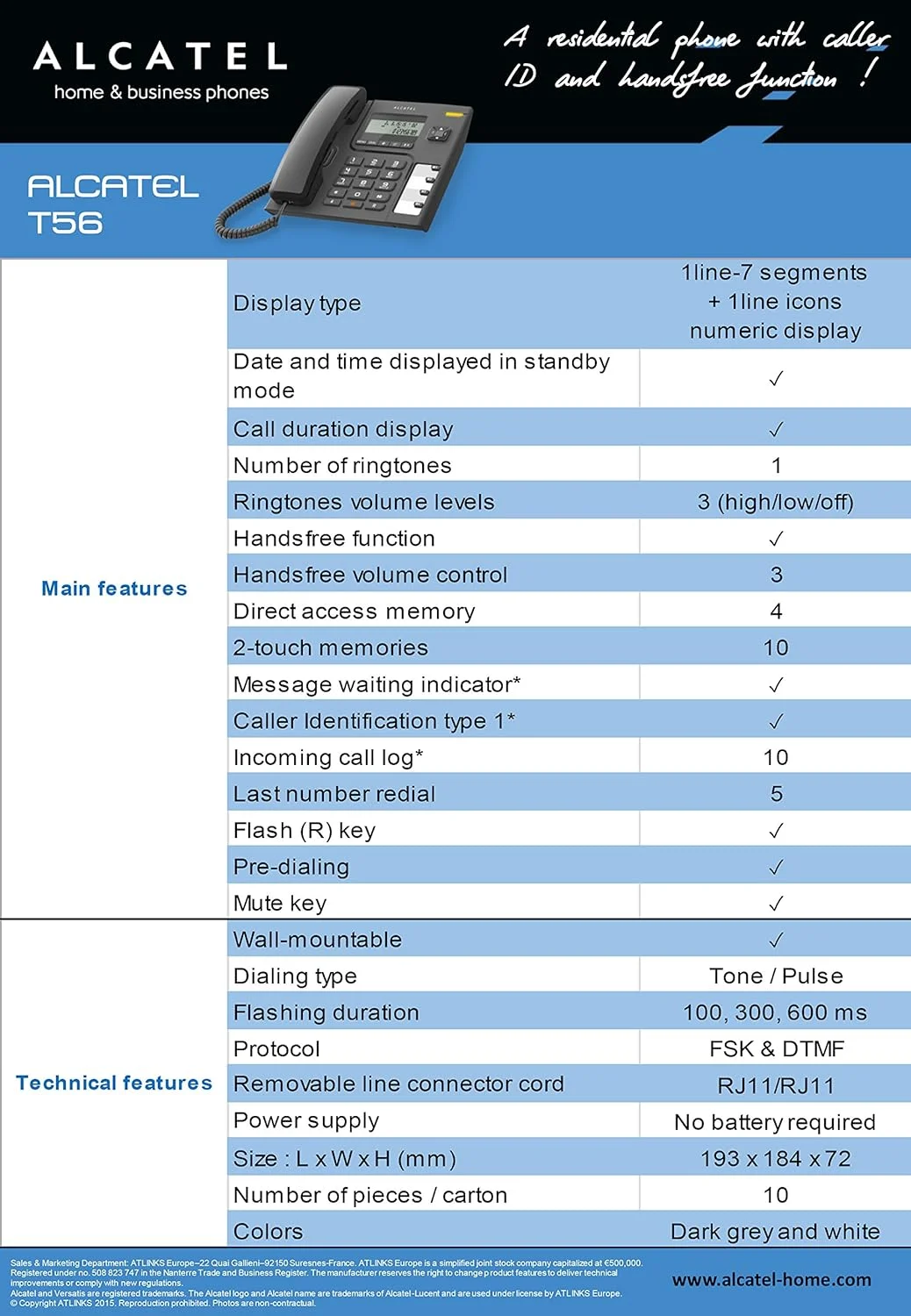 تلفن رومیزی سیم دار آلکاتل مدل T-56، تلفن خانگی با قابلیت نمایشگر شماره تماس گیرنده و عملکرد هندزفری (مشکی) تلفن رومیزی سیم دار آلکاتل مدل T-56، تلفن خانگی با قابلیت نمایشگر شماره تماس گیرنده و عملکرد هندزفری (مشکی)