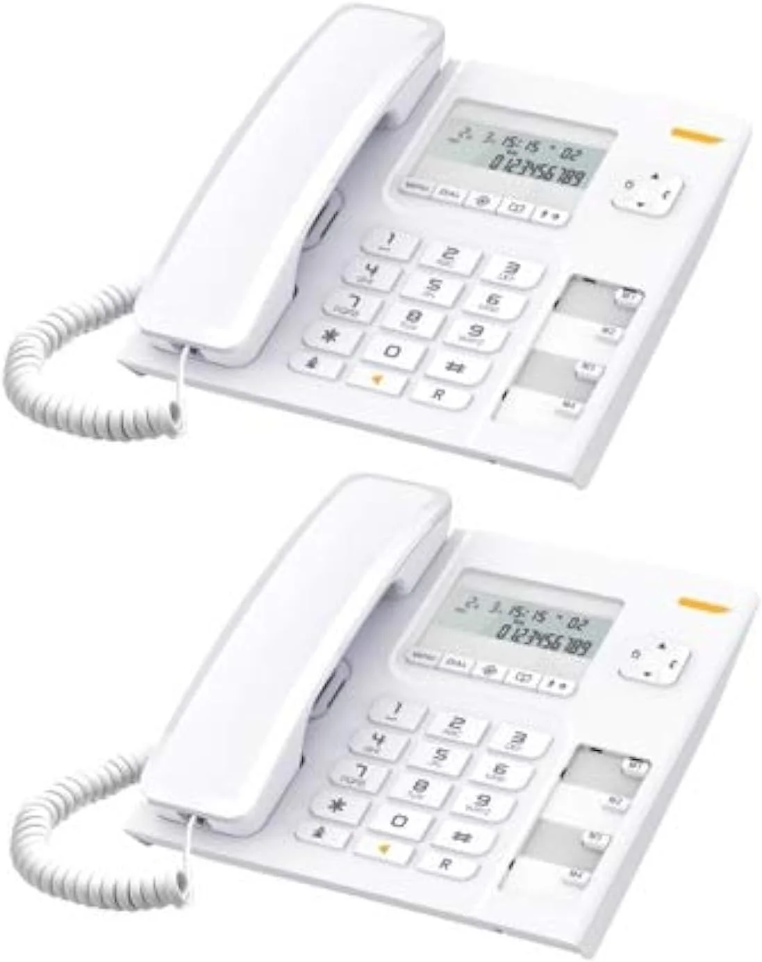 تلفن رومیزی سیم دار آلکاتل مدل T-56 سفید با قابلیت نمایشگر شماره و عملکرد هندزفری (بسته 2 عددی)