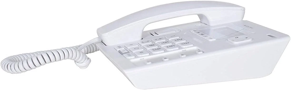 تلفن رومیزی سیم دار آلکاتل مدل T-56 سفید با قابلیت نمایشگر شماره و عملکرد هندزفری (بسته 2 عددی)