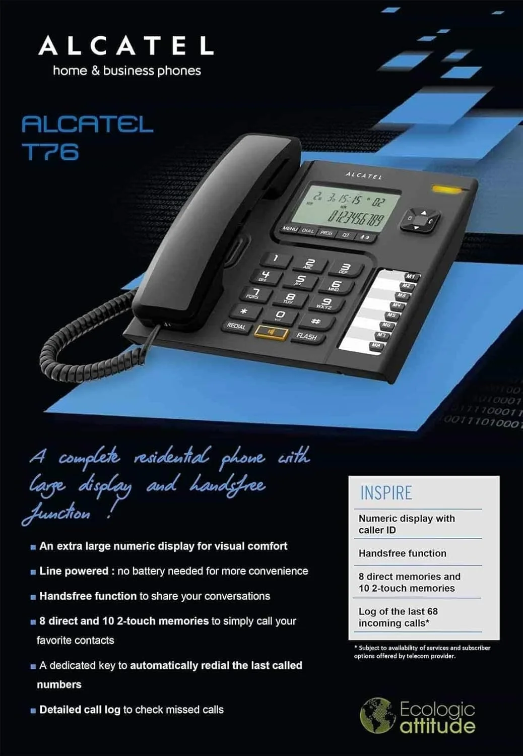 تلفن رومیزی سیم دار آلکاتل مدل T-76 مشکی با قابلیت نمایشگر شماره و عملکرد هندزفری (بسته 2 عددی) تلفن رومیزی سیم دار آلکاتل مدل T-76 مشکی با قابلیت نمایشگر شماره و عملکرد هندزفری (بسته 2 عددی)