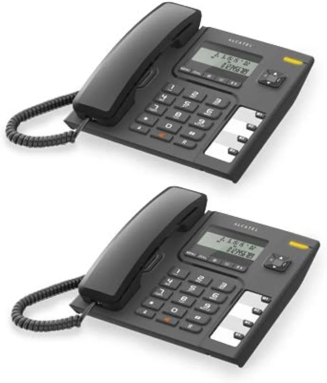 تلفن رومیزی سیم دار آلکاتل مدل T-56 مشکی با قابلیت نمایشگر شماره و عملکرد هندزفری (بسته 2 عددی)