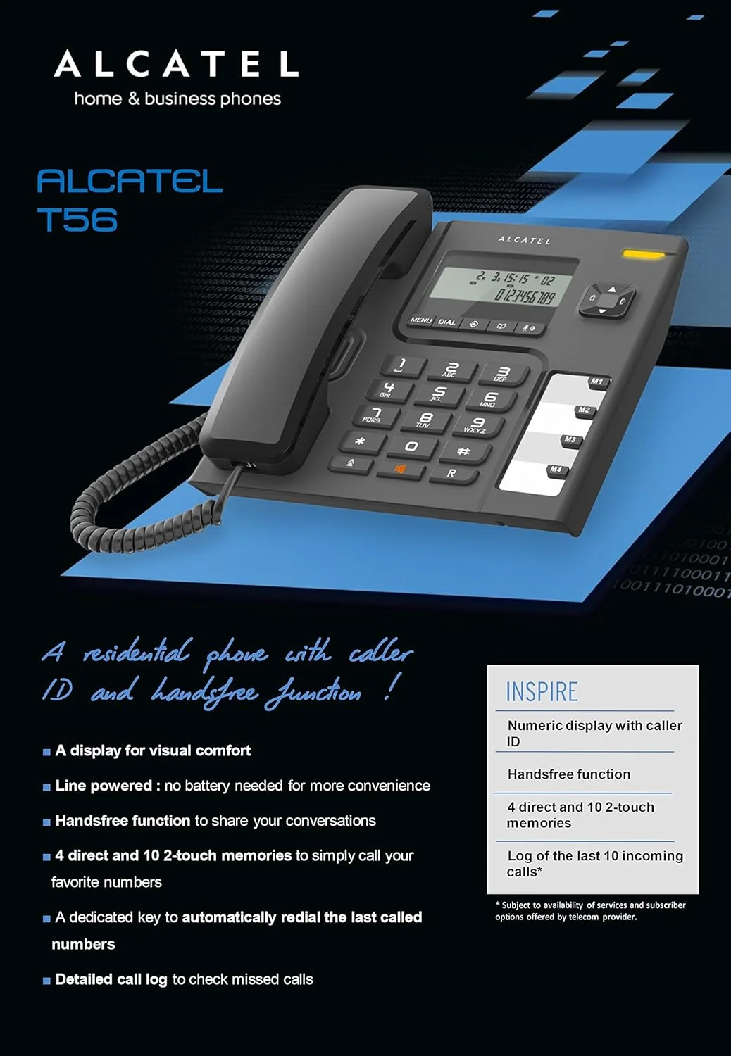 تلفن رومیزی سیم دار آلکاتل مدل T-56 مشکی با قابلیت نمایشگر شماره و عملکرد هندزفری (بسته 2 عددی)