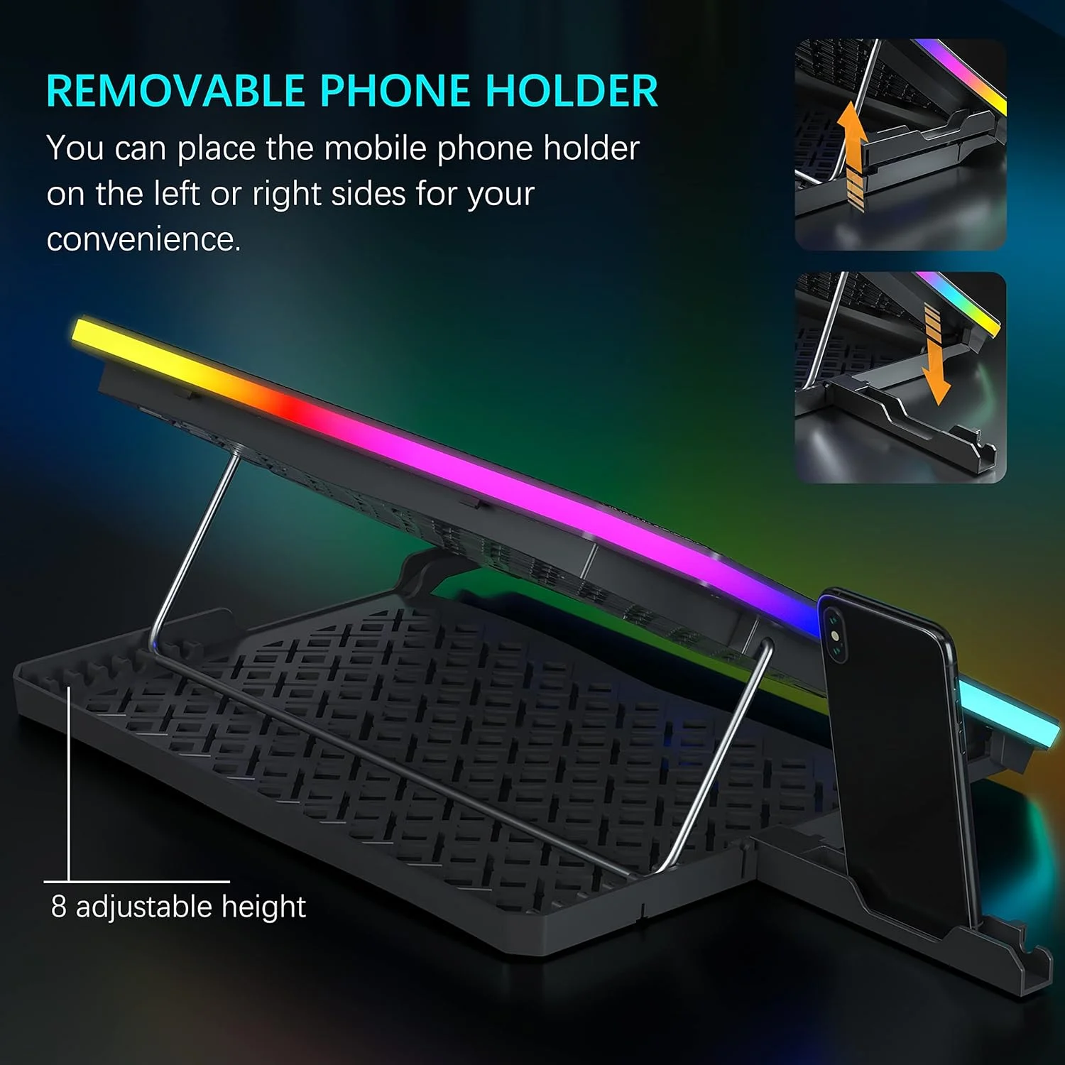 پایه خنک کننده لپ تاپ TopMate C12 RGB، کولر گیمینگ نوت بوک برای استفاده روی میز و لپ، پایه فن لپ تاپ با 8 ارتفاع قابل تنظیم با 6 فن بی صدا و نگهدارنده تلفن، برای لپ تاپ های 15.6-17.3 اینچی - نور LED آبی یخی پایه خنک کننده لپ تاپ TopMate C12 RGB، کولر گیمینگ نوت بوک برای استفاده روی میز و لپ، پایه فن لپ تاپ با 8 ارتفاع قابل تنظیم با 6 فن بی صدا و نگهدارنده تلفن، برای لپ تاپ های 15.6-17.3 اینچی - نور LED آبی یخی