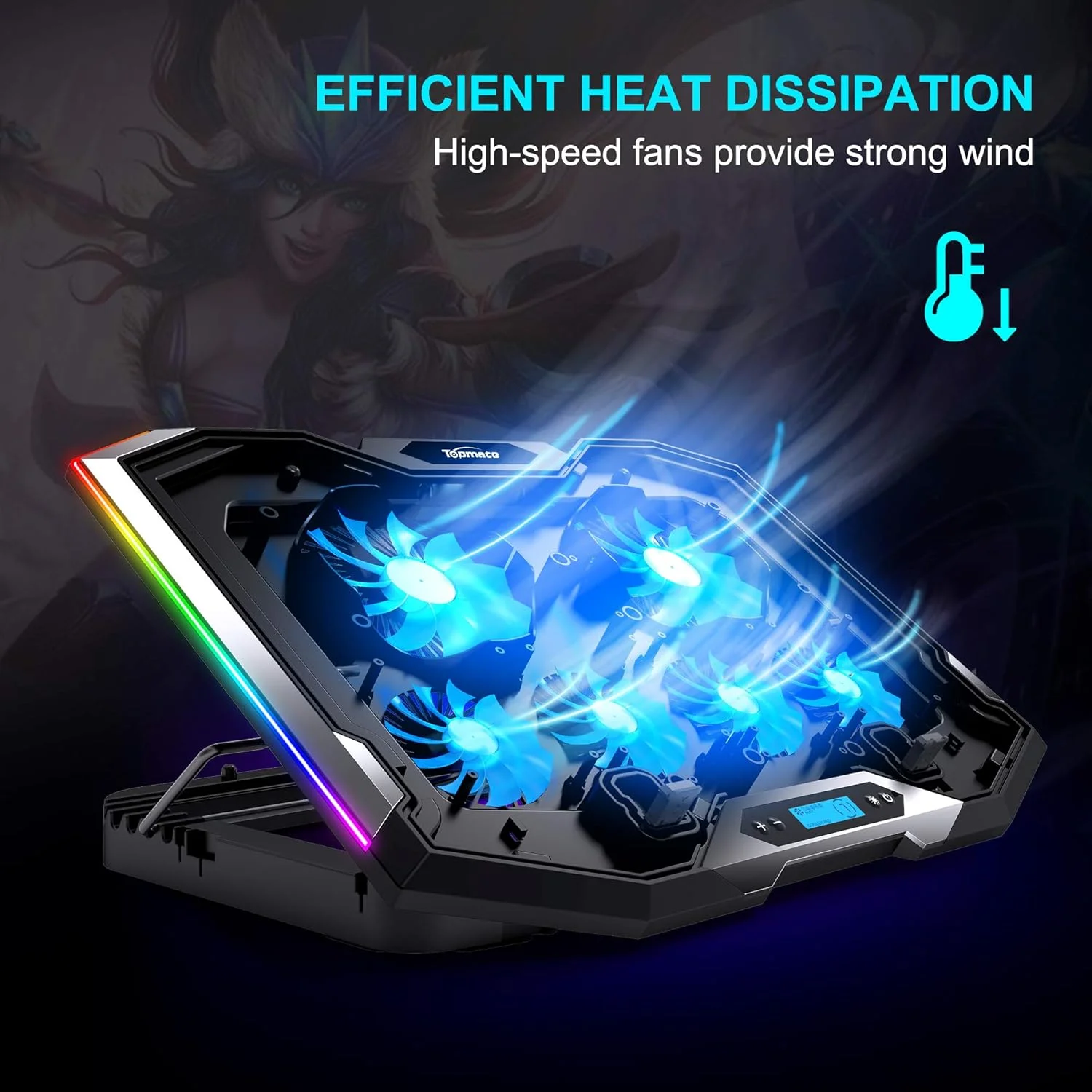 پایه خنک کننده لپ تاپ TopMate C11 RGB مخصوص بازی، فن خنک کننده نوت بوک با ارتفاع قابل تنظیم با 6 فن بی صدا و نگهدارنده تلفن، پد خنک کننده کامپیوتر، برای لپ تاپ های 15.6-17.3 اینچی - نور آبی LED پایه خنک کننده لپ تاپ TopMate C11 RGB مخصوص بازی، فن خنک کننده نوت بوک با ارتفاع قابل تنظیم با 6 فن بی صدا و نگهدارنده تلفن، پد خنک کننده کامپیوتر، برای لپ تاپ های 15.6-17.3 اینچی - نور آبی LED