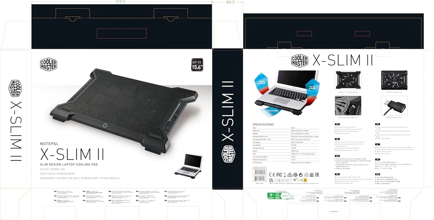 پایه خنک کننده لپ تاپ کولر مستر NotePal X-SLIM II 'فن 200 میلی متری بی صدا، طراحی ارگونومیک، پشتیبانی از لپ تاپ های تا 15.6 اینچ' R9-NBC-XS2K-GP پایه خنک کننده لپ تاپ کولر مستر NotePal X-SLIM II 'فن 200 میلی متری بی صدا، طراحی ارگونومیک، پشتیبانی از لپ تاپ های تا 15.6 اینچ' R9-NBC-XS2K-GP