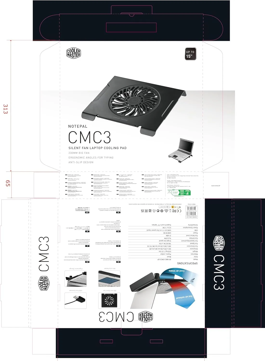 پایه خنک کننده لپ تاپ کولر مستر NotePal CMC3 'فن 200 میلی متری بی صدا، 700 دور در دقیقه، پشتیبانی از لپ تاپ های تا 15.6 اینچ' R9-NBC-CMC3-GP پایه خنک کننده لپ تاپ کولر مستر NotePal CMC3 'فن 200 میلی متری بی صدا، 700 دور در دقیقه، پشتیبانی از لپ تاپ های تا 15.6 اینچ' R9-NBC-CMC3-GP