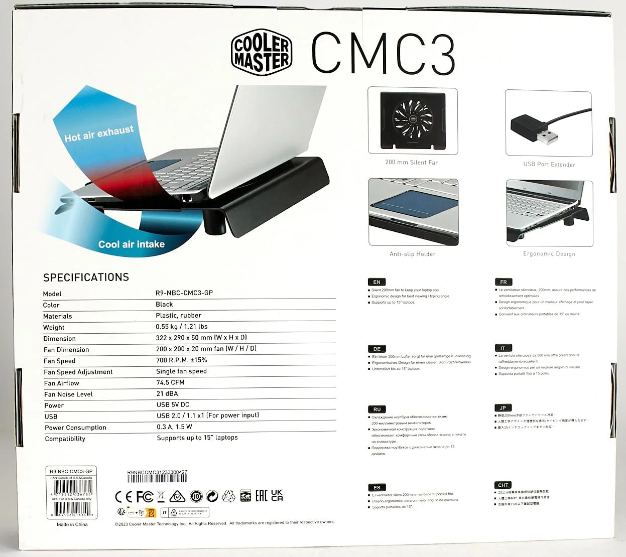 پایه خنک کننده لپ تاپ کولر مستر NotePal CMC3 'فن 200 میلی متری بی صدا، 700 دور در دقیقه، پشتیبانی از لپ تاپ های تا 15.6 اینچ' R9-NBC-CMC3-GP پایه خنک کننده لپ تاپ کولر مستر NotePal CMC3 'فن 200 میلی متری بی صدا، 700 دور در دقیقه، پشتیبانی از لپ تاپ های تا 15.6 اینچ' R9-NBC-CMC3-GP