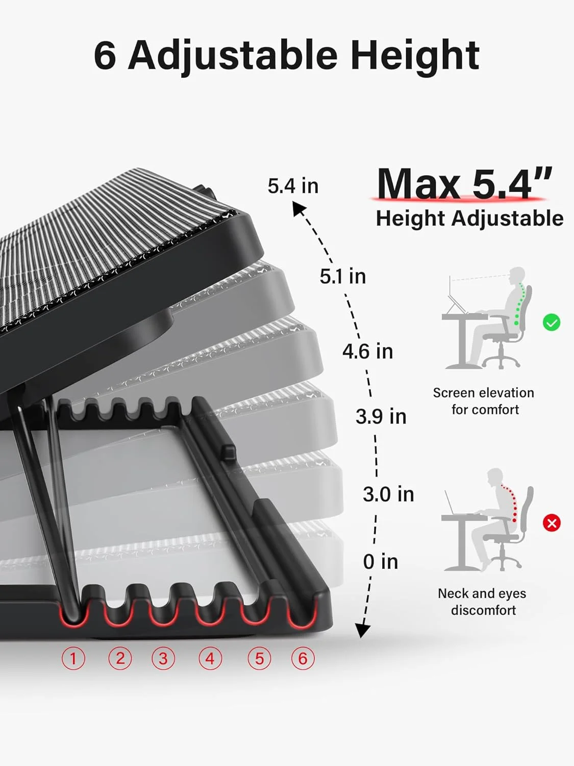پد خنک کننده لپ تاپ Kootek سایز 12 تا 17 اینچ، زیر لپ تاپی با 5 فن بی صدا، پایه قابل تنظیم، نور LED و 2 پورت USB 2.0 (قرمز)