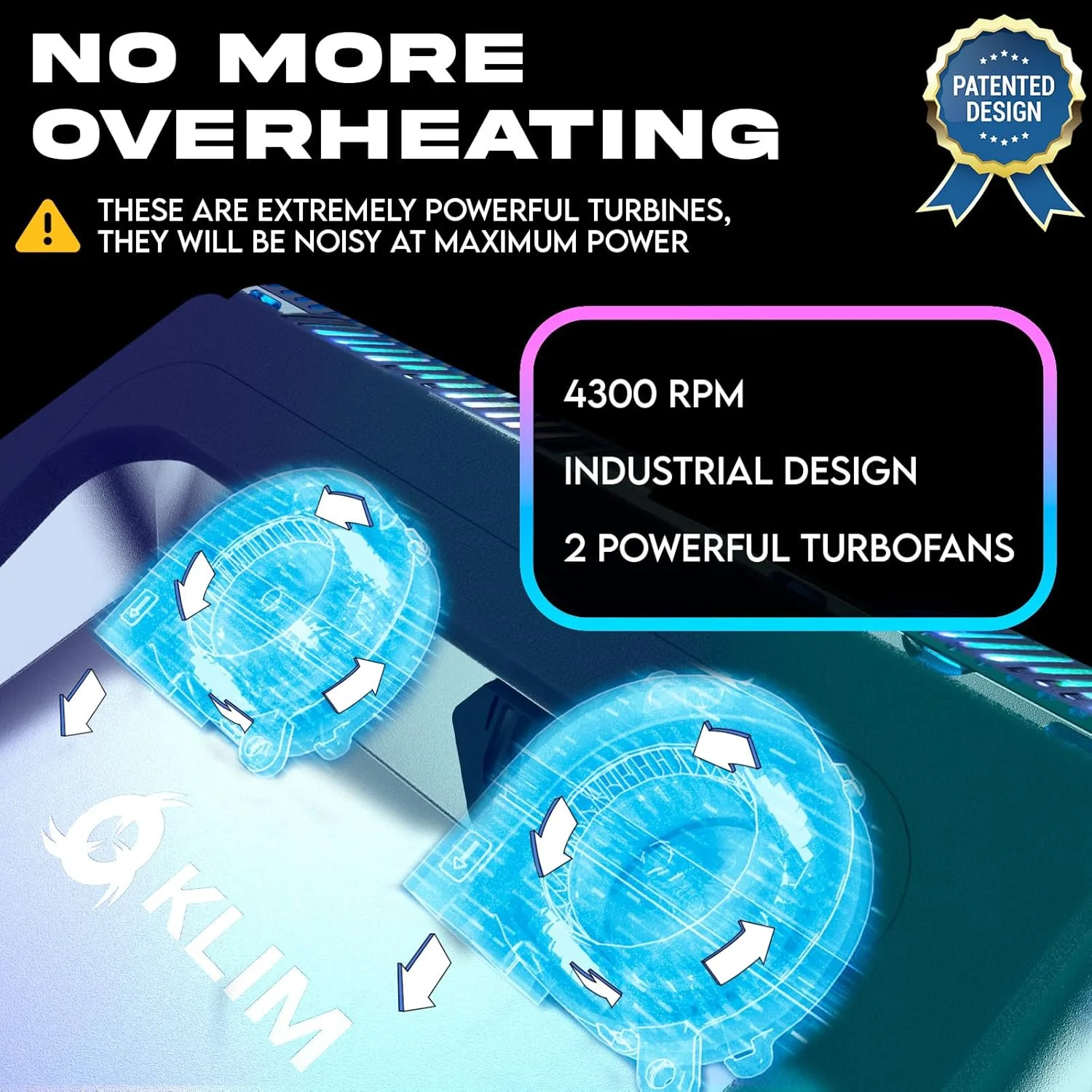 پد خنک کننده لپ تاپ KLIM Everest | فن های توربو قدرتمند 4300 دور در دقیقه | فوم مهر و موم شده برای حداکثر خنک سازی | از گرم شدن بیش از حد لپ تاپ گیمینگ خود محافظت کنید | مناسب برای لپ تاپ های 14 تا 17.3 اینچی | چراغ های RGB