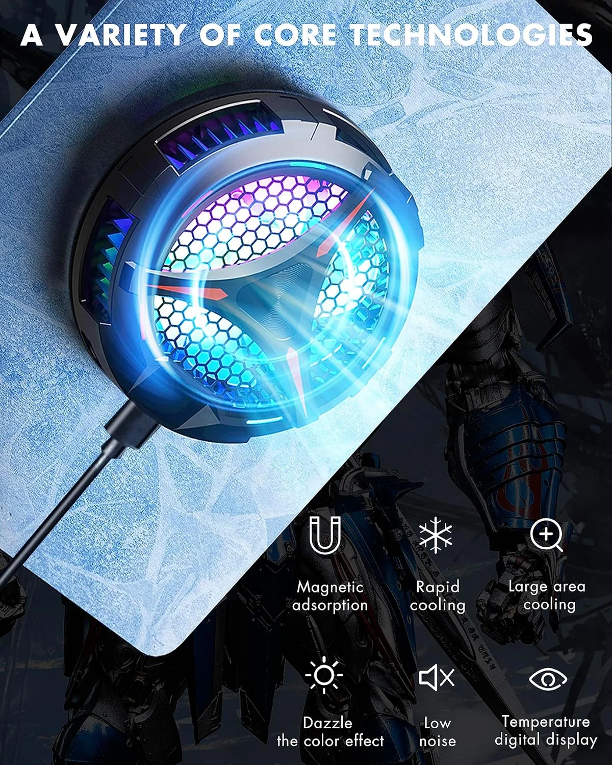 خنک کننده آیپد ACEDAYS، خنک کننده مغناطیسی تبلت برای آیپد/سرفیس پرو/تب سامسونگ، سازگار با استیم دک، رادیاتور جهانی با نمایشگر دما برای بازی های موبایلی، پخش زنده تیک تاک