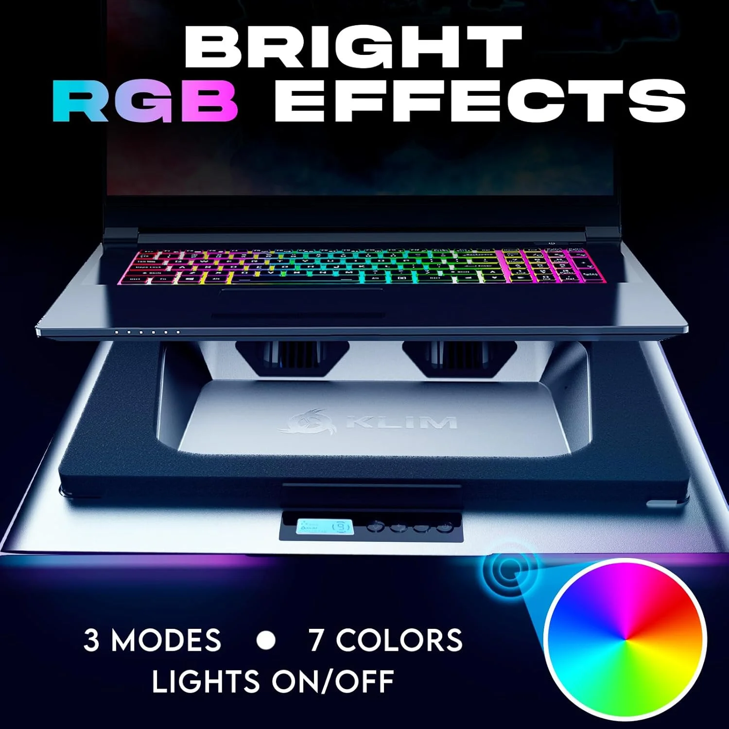 پد خنک کننده لپ تاپ KLIM Everest | فن های توربو قدرتمند 4300 دور در دقیقه | فوم مهر و موم شده برای حداکثر خنک سازی | از گرم شدن بیش از حد لپ تاپ گیمینگ خود محافظت کنید | مناسب برای لپ تاپ های 14 تا 17.3 اینچی | چراغ های RGB