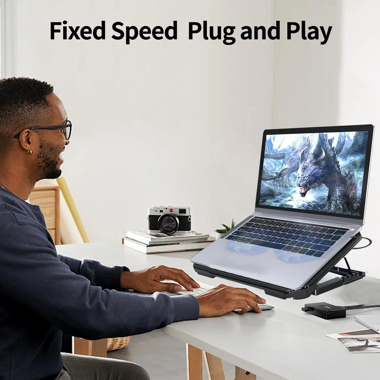 پد خنک کننده لپ تاپ، کولر لپ تاپ گیمینگ برای میز، پایه خنک کننده لپ تاپ با 2 فن بی صدا، کولر نوت بوک گیمینگ برای لپ تاپ های 12-16 اینچی، تشک خنک کننده کامپیوتر با قابلیت تنظیم ارتفاع در 6 حالت، دارای دو پورت USB