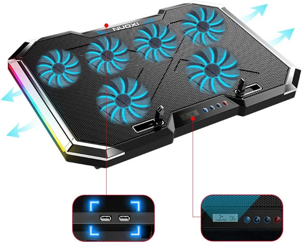 پایه خنک کننده لپ تاپ iCozzier با 6 فن، پد خنک کننده گیمینگ، رادیاتور فوق العاده باریک 12 تا 18 اینچی، 2 پورت USB، 6 سرعت کنترل لمسی بی صدا، نور RGB LED، 7 تنظیم ارتفاع، خنک کننده کارآمد پایه خنک کننده لپ تاپ iCozzier با 6 فن، پد خنک کننده گیمینگ، رادیاتور فوق العاده باریک 12 تا 18 اینچی، 2 پورت USB، 6 سرعت کنترل لمسی بی صدا، نور RGB LED، 7 تنظیم ارتفاع، خنک کننده کارآمد