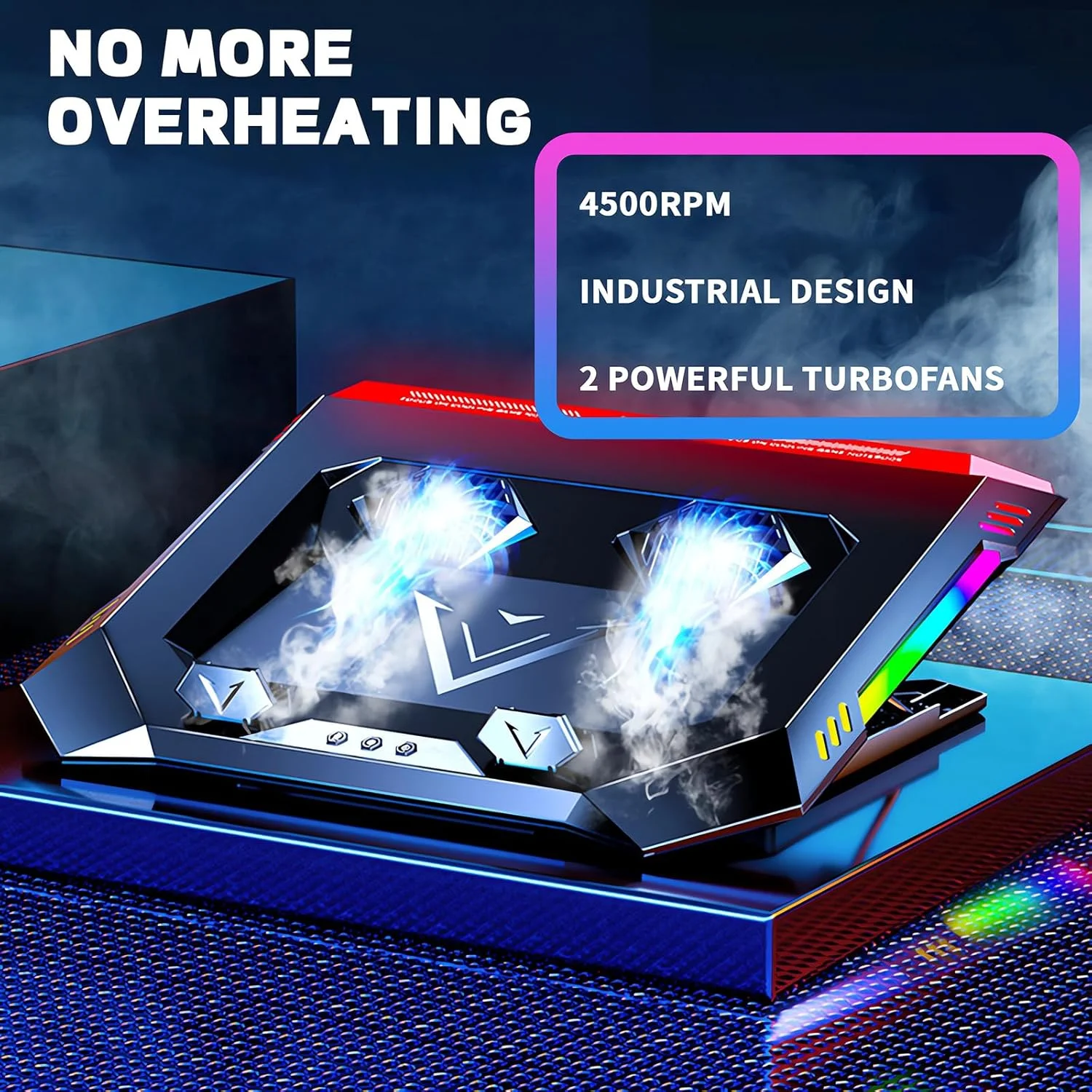 پد خنک کننده لپ تاپ SPNOR | لوازم جانبی لپ تاپ | خنک کننده قدرتمند توربو فن 4500 دور در دقیقه | پد خنک کننده ارگونومیک گیمینگ | پایه خنک کننده لپ تاپ با قابلیت تنظیم ارتفاع | برای پایه خنک کننده لپ تاپ 14-18 اینچی