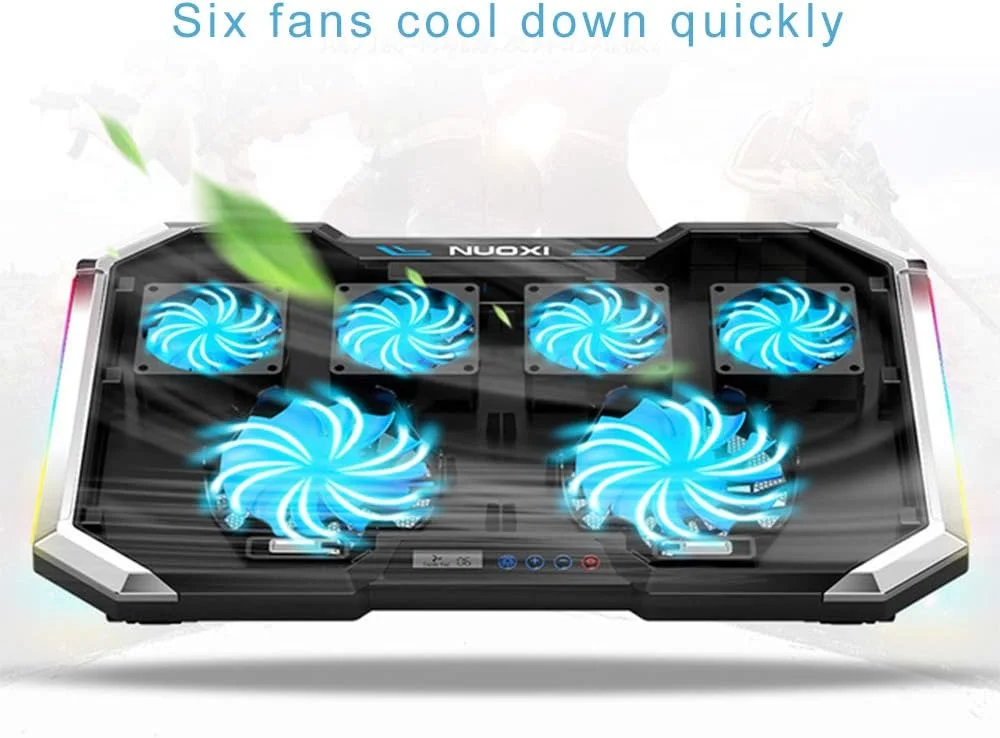 پایه خنک کننده لپ تاپ iCozzier با 6 فن، پد خنک کننده گیمینگ، رادیاتور فوق العاده باریک 12 تا 18 اینچی، 2 پورت USB، 6 سرعت کنترل لمسی بی صدا، نور RGB LED، 7 تنظیم ارتفاع، خنک کننده کارآمد