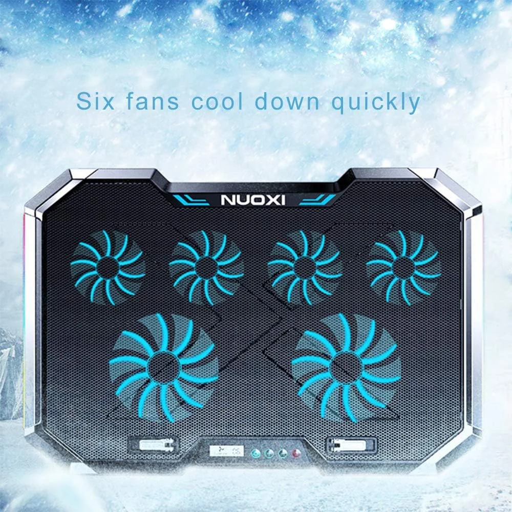 پایه خنک کننده لپ تاپ iCozzier با 6 فن، پد خنک کننده گیمینگ، رادیاتور فوق العاده باریک 12 تا 18 اینچی، 2 پورت USB، 6 سرعت کنترل لمسی بی صدا، نور RGB LED، 7 تنظیم ارتفاع، خنک کننده کارآمد