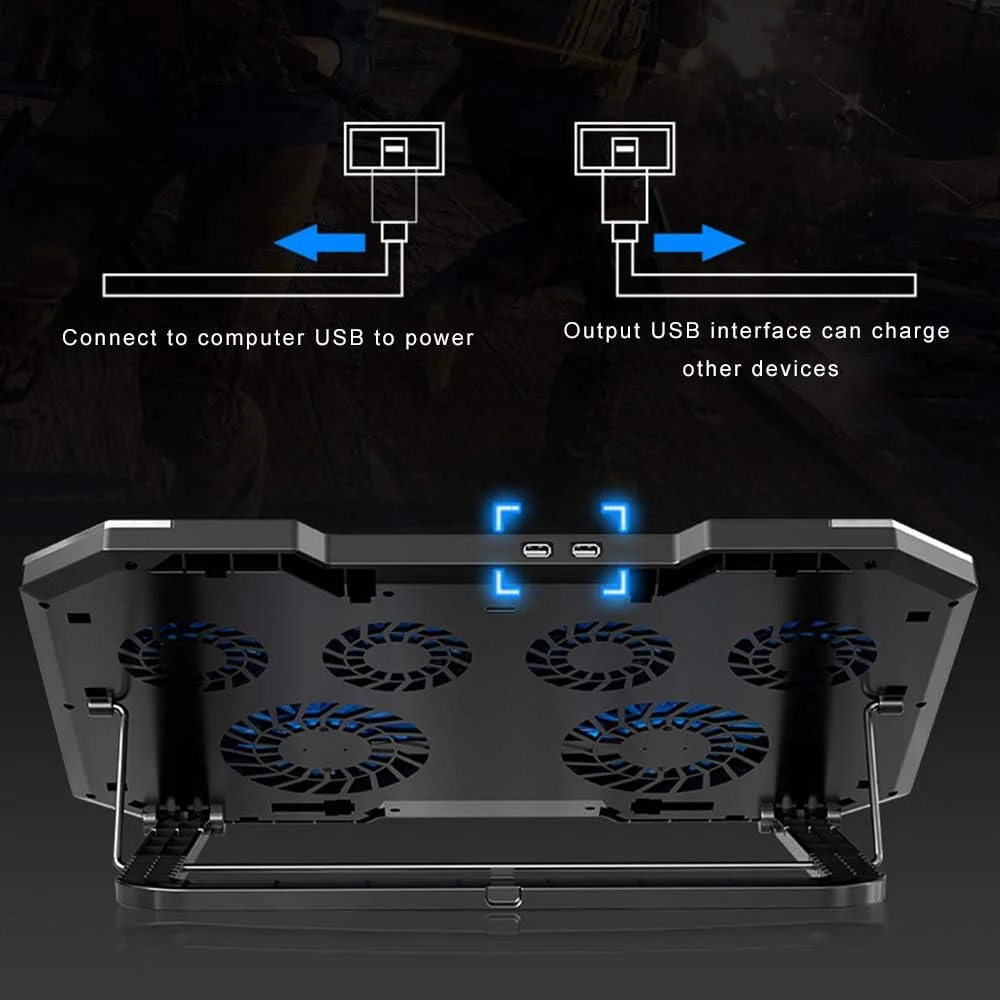 پایه خنک کننده لپ تاپ iCozzier با 6 فن، پد خنک کننده گیمینگ، رادیاتور فوق العاده باریک 12 تا 18 اینچی، 2 پورت USB، 6 سرعت کنترل لمسی بی صدا، نور RGB LED، 7 تنظیم ارتفاع، خنک کننده کارآمد