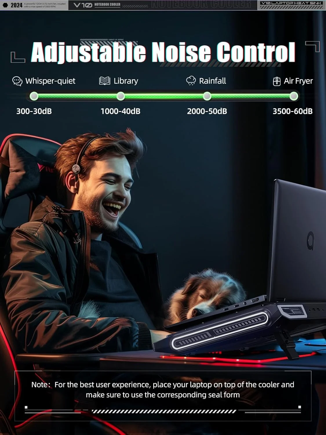 خنک کننده لپ تاپ گیمینگ llano V10، پایه پد خنک کننده لپ تاپ با فن توربو خارجی قدرتمند 4.72 اینچی، خنک کننده سریع کامپیوتر 13-17.3 اینچی، کنترل دکمه ای، 3 پایه قابل تنظیم (مشکی)