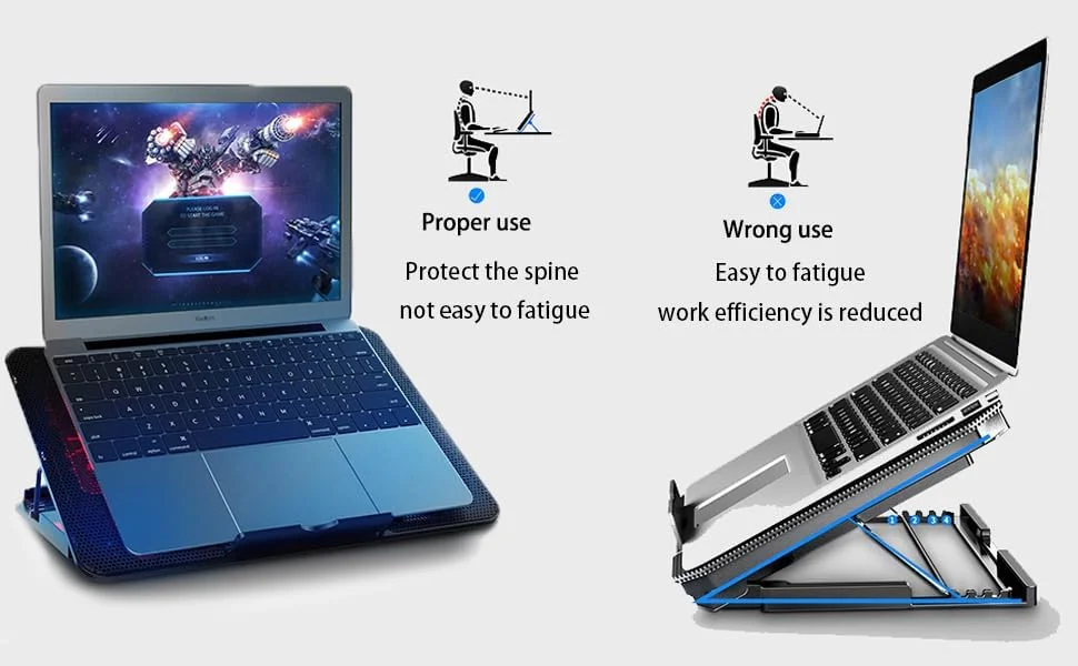 پد خنک کننده لپ تاپ، کولر لپ تاپ گیمینگ برای میز، پایه خنک کننده لپ تاپ با 2 فن بی صدا، کولر نوت بوک گیمینگ برای لپ تاپ های 12-16 اینچی، تشک خنک کننده کامپیوتر با قابلیت تنظیم ارتفاع در 6 حالت، دارای دو پورت USB