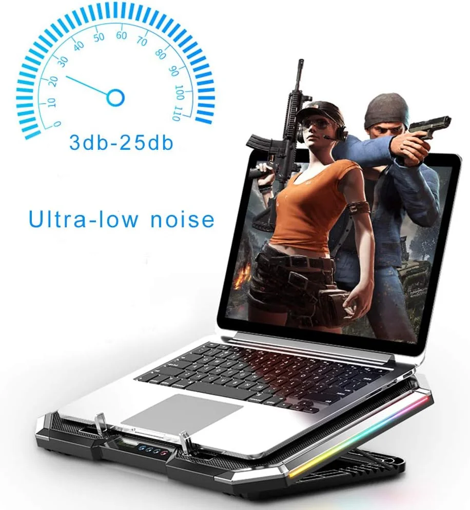 پایه خنک کننده لپ تاپ iCozzier با 6 فن، پد خنک کننده گیمینگ، رادیاتور فوق العاده باریک 12 تا 18 اینچی، 2 پورت USB، 6 سرعت کنترل لمسی بی صدا، نور RGB LED، 7 تنظیم ارتفاع، خنک کننده کارآمد