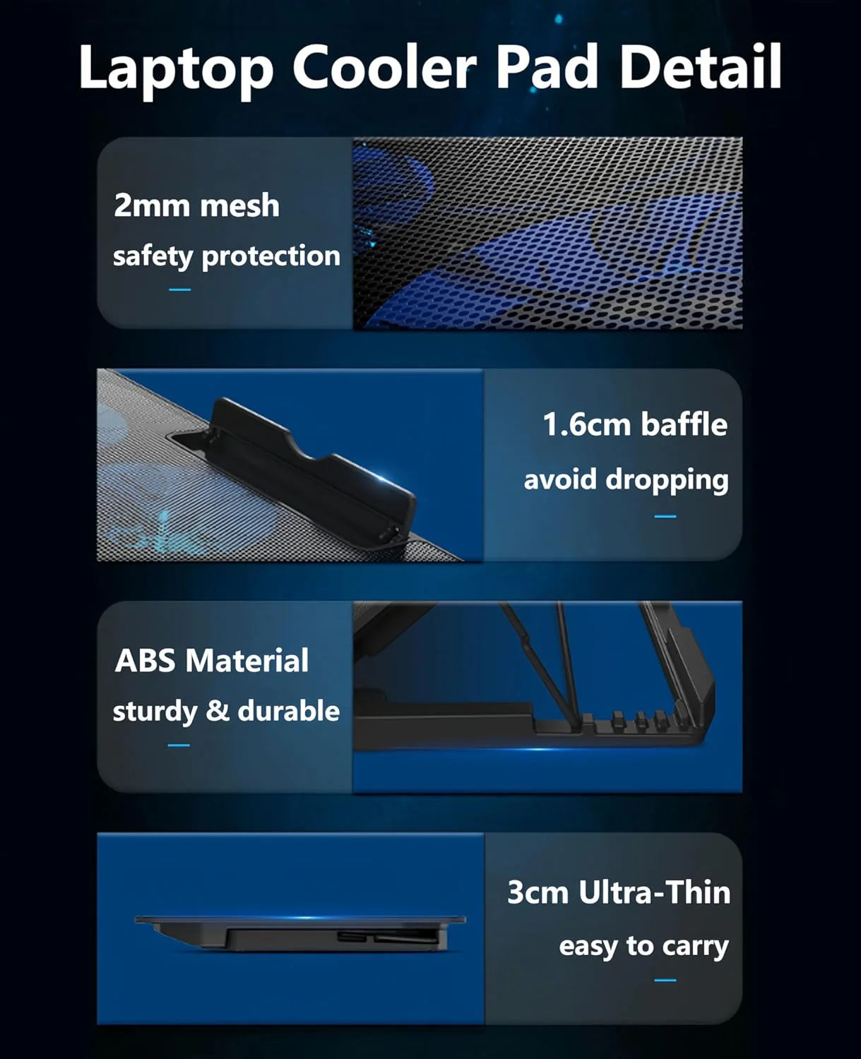 پد خنک کننده لپ تاپ Moninsta با 6 فن LED بی صدا برای لپ تاپ های 12-17 اینچی، کولر لپ تاپ گیمینگ قابل حمل فوق العاده باریک با USB، عملکرد سرعت فن کنترل سوئیچ