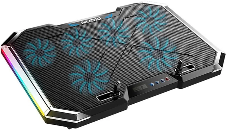 پایه خنک کننده لپ تاپ iCozzier با 6 فن، پد خنک کننده گیمینگ، رادیاتور فوق العاده باریک 12 تا 18 اینچی، 2 پورت USB، 6 سرعت کنترل لمسی بی صدا، نور RGB LED، 7 تنظیم ارتفاع، خنک کننده کارآمد