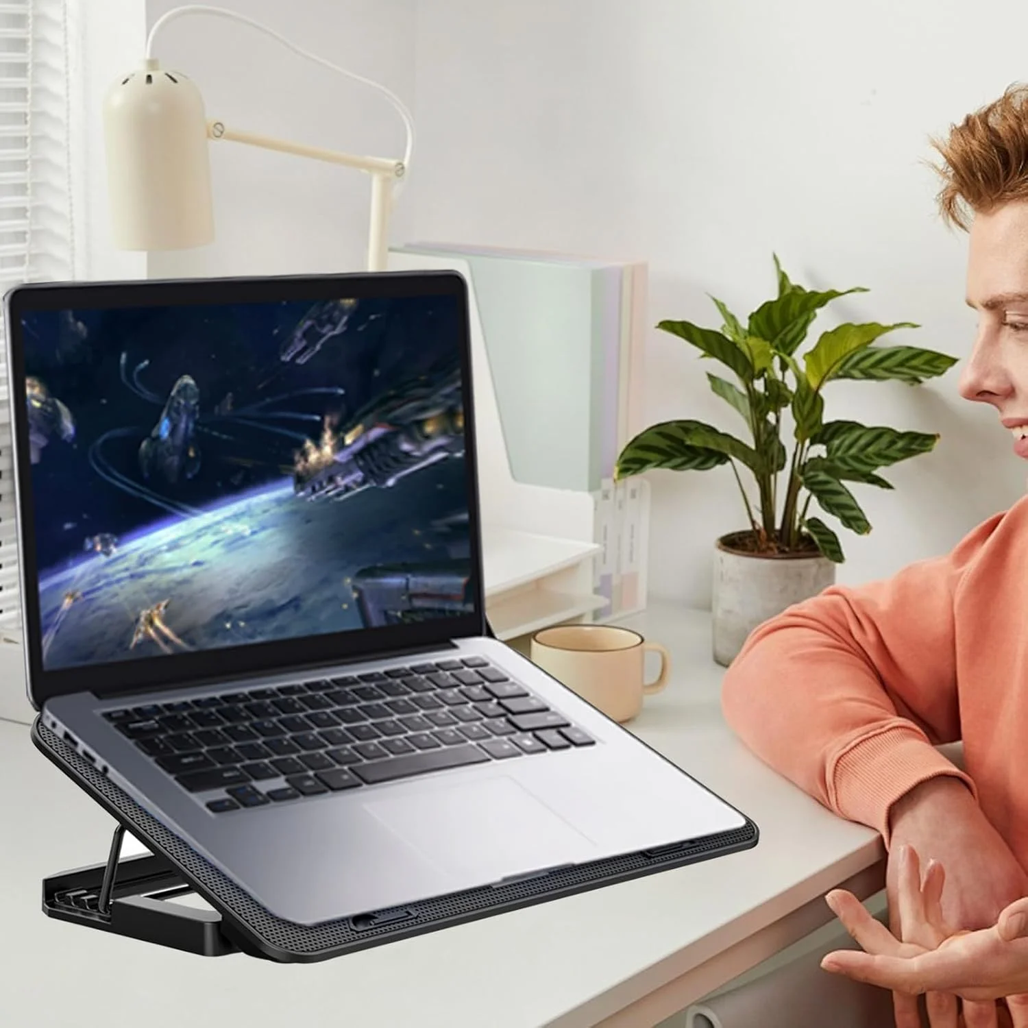 پایه خنک کننده لپ تاپ Lukione با 6 فن خنک کننده بی صدا، دو پورت USB، مناسب برای لپ تاپ های 12-17 اینچی، پایه خنک کننده با ارتفاع قابل تنظیم - ایده آل برای بازی، دفتر کار و استفاده خانگی