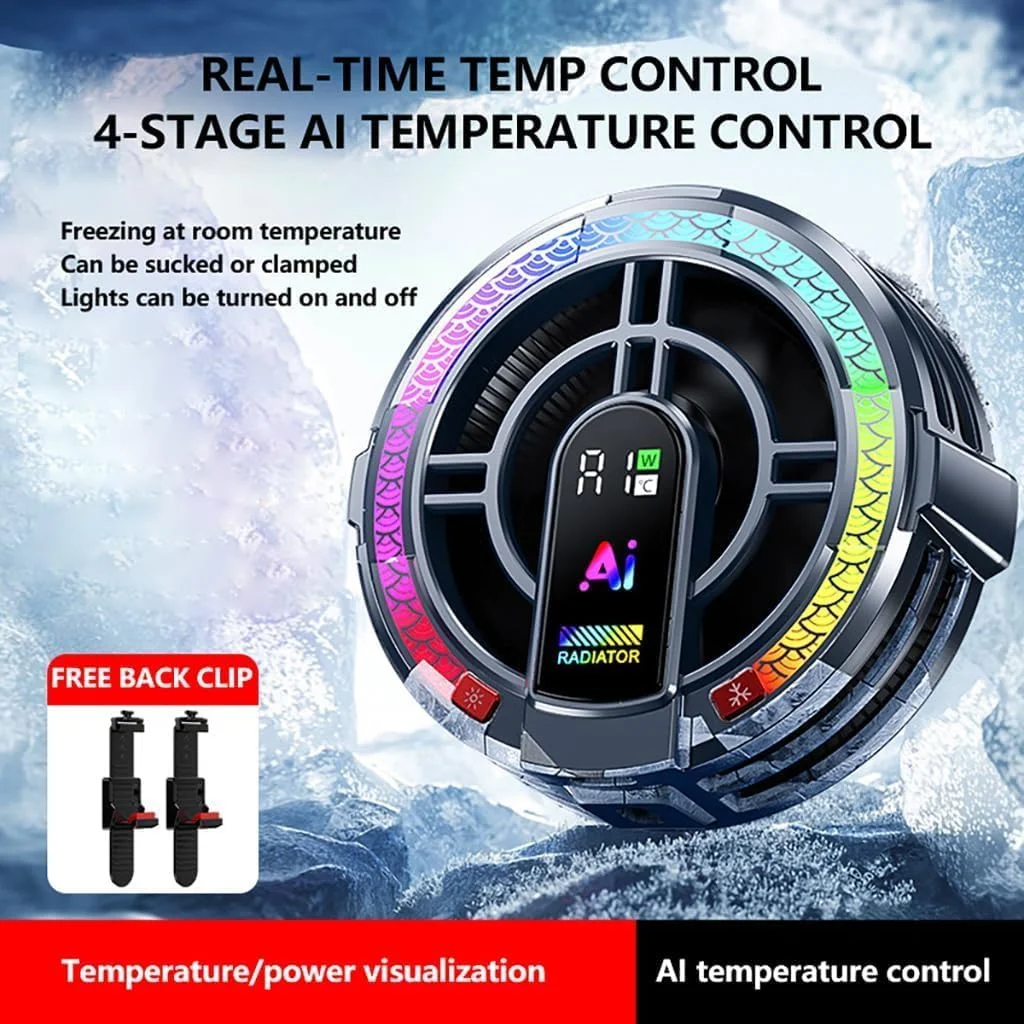 خنک کننده مغناطیسی تبلت، رادیاتور مغناطیسی لپ تاپ با 4 سطح کنترل دما و نور، فن خنک کننده نیمه هادی برای بازی موبایل و پخش زنده