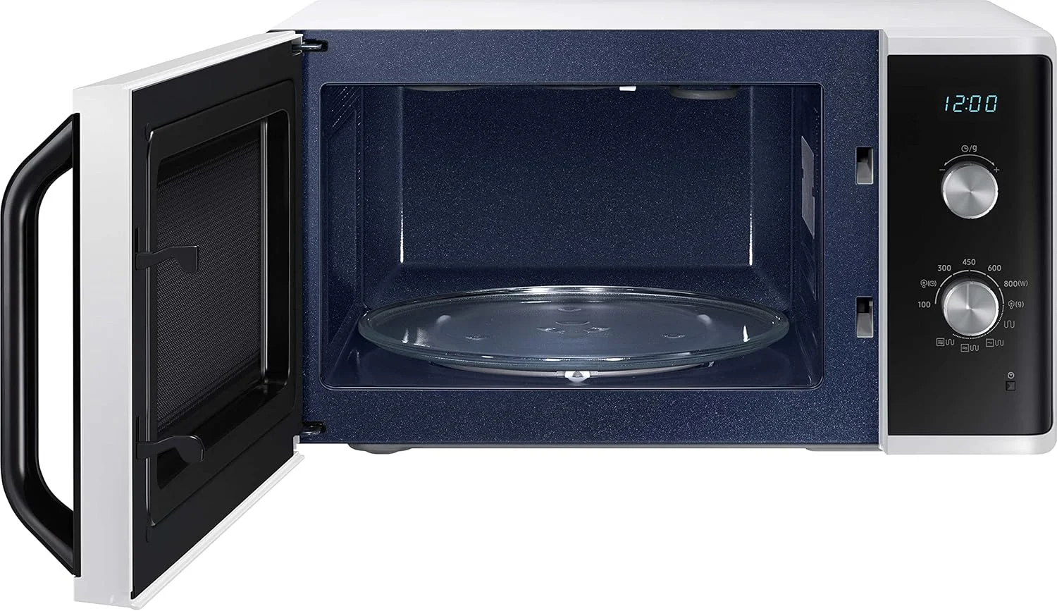 مایکروویو سامسونگ مدل MG23K3614AW/EG با قابلیت گریل / ظرفیت 23 لیتر / توان 800 وات / المنت گریل بزرگ برای قهوه ای شدن یکنواخت / پوشش داخلی سرامیکی ضد خش سفید