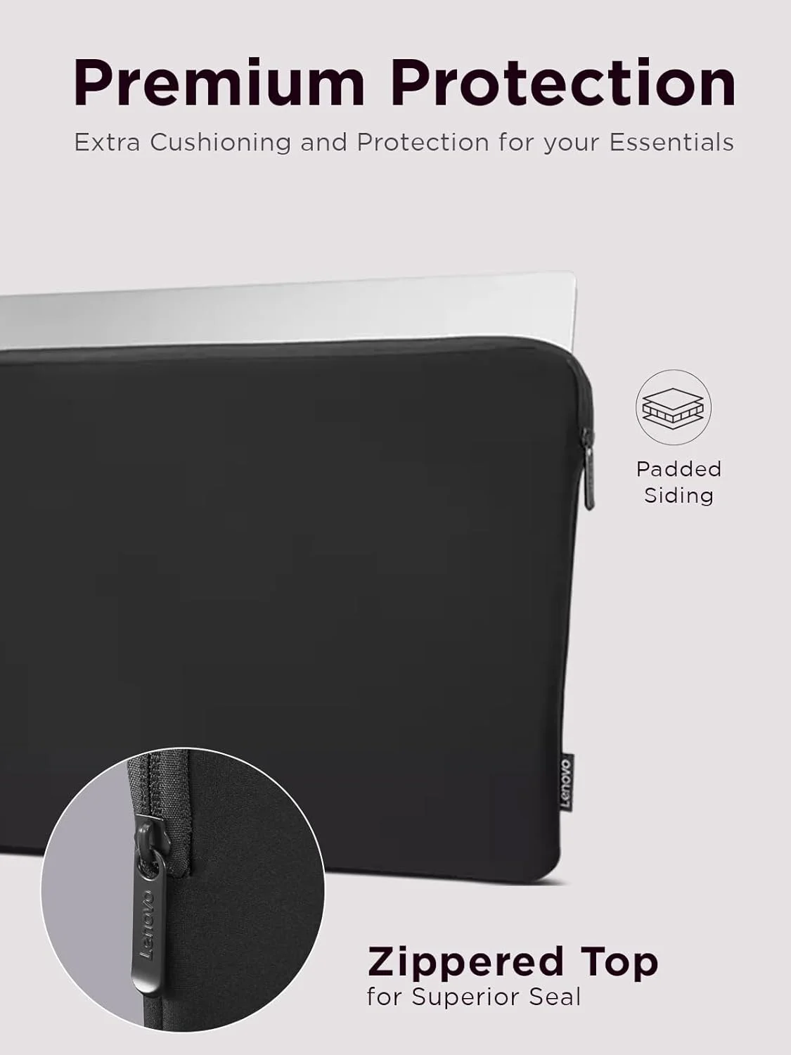 کاور لپ تاپ لنوو مدل Basic - سایز 13 اینچ - جنس نئوپرن - آستر پشمی نرم - باز شدن از بالا با زیپ - مشکی