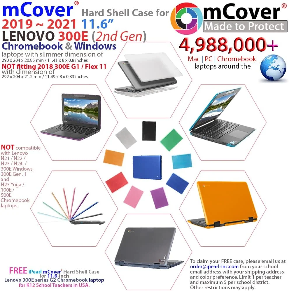 کاور محافظ mCover سازگار با لپ‌تاپ‌های 11.6 اینچی Lenovo 300E نسل دوم Chromebook و Windows 2 در 1 مدل‌های 2019-2021 (فقط سازگار با این مدل‌ها، نه مدل‌های دیگر لنوو) - آبی