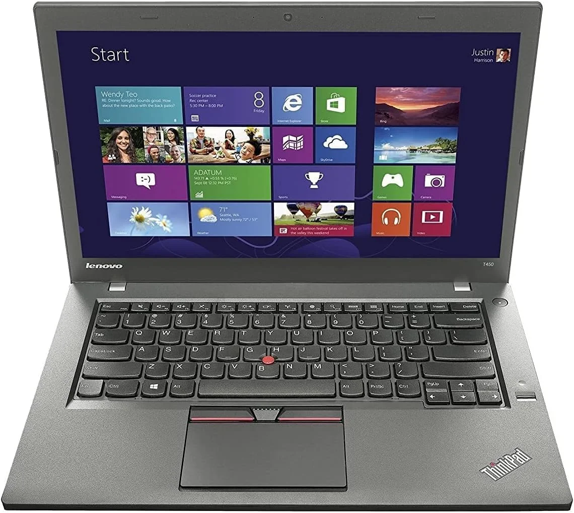 لپ تاپ تجاری لنوو ThinkPad T450 (بازسازی شده)، پردازنده Intel Core i5 نسل پنجم، 8 گیگابایت رم DDR3L، هارد 256 گیگابایتی SSD، صفحه نمایش 14.1 اینچی