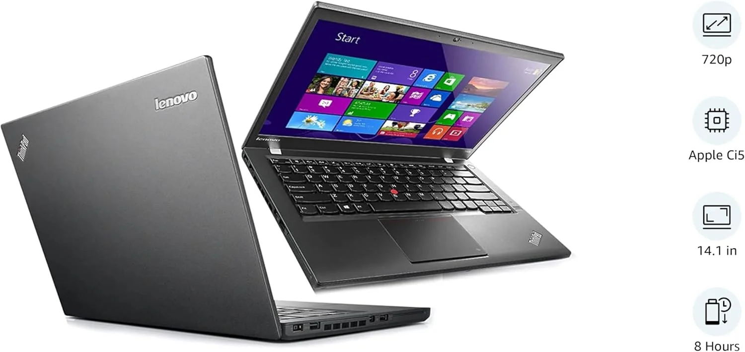 لپ تاپ لنوو ThinkPad T440 (بازسازی شده) (پردازنده Intel Core i5 نسل 4، رم 8 گیگابایتی DDR3L، هارد 256 گیگابایتی SSD، صفحه نمایش 14.1 اینچی، ویندوز 10 پرو)