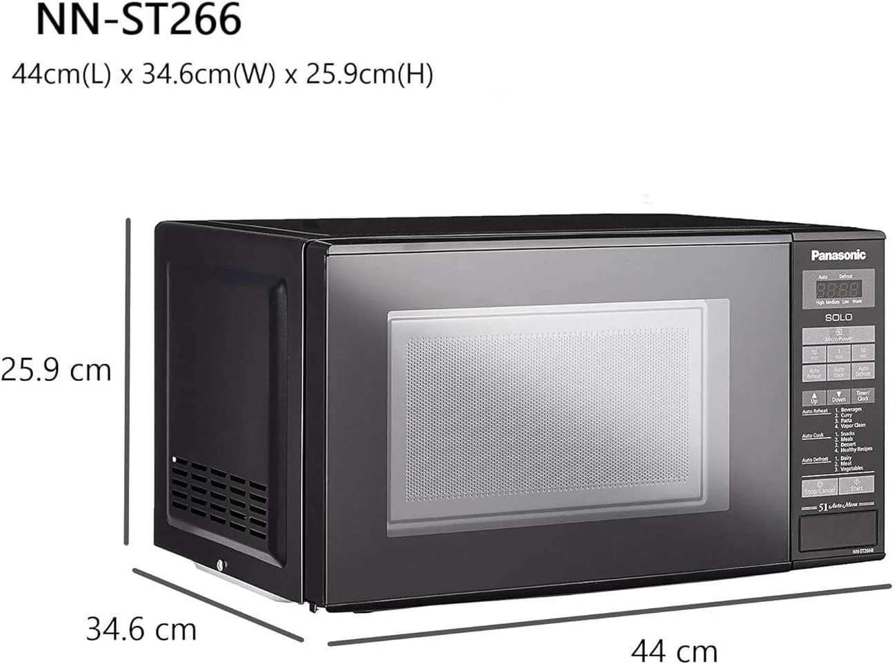 مایکروویو تکی پاناسونیک 20 لیتری، NN-ST266B - 800 وات، کنترل لمسی آسان، گرم کردن مجدد خودکار، 51 منوی خودکار، یخ زدایی خودکار، قفل ایمنی کودک - مشکی مایکروویو تکی پاناسونیک 20 لیتری، NN-ST266B - 800 وات، کنترل لمسی آسان، گرم کردن مجدد خودکار، 51 منوی خودکار، یخ زدایی خودکار، قفل ایمنی کودک - مشکی
