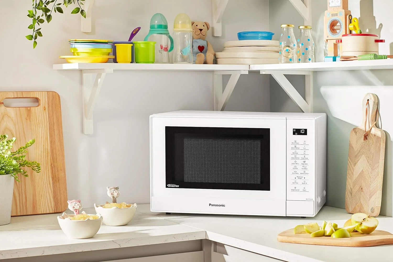 مایکروویو پاناسونیک NN-ST45KWBPQ، 32 لیتر، 1000 وات، دارای سینی گردان، LCD با کاربری آسان، پنل کنترل لمسی، 21 برنامه خودکار با منوی کودک (پوره و فرنی)، لامپ داخلی LED، سفید مایکروویو پاناسونیک NN-ST45KWBPQ، 32 لیتر، 1000 وات، دارای سینی گردان، LCD با کاربری آسان، پنل کنترل لمسی، 21 برنامه خودکار با منوی کودک (پوره و فرنی)، لامپ داخلی LED، سفید