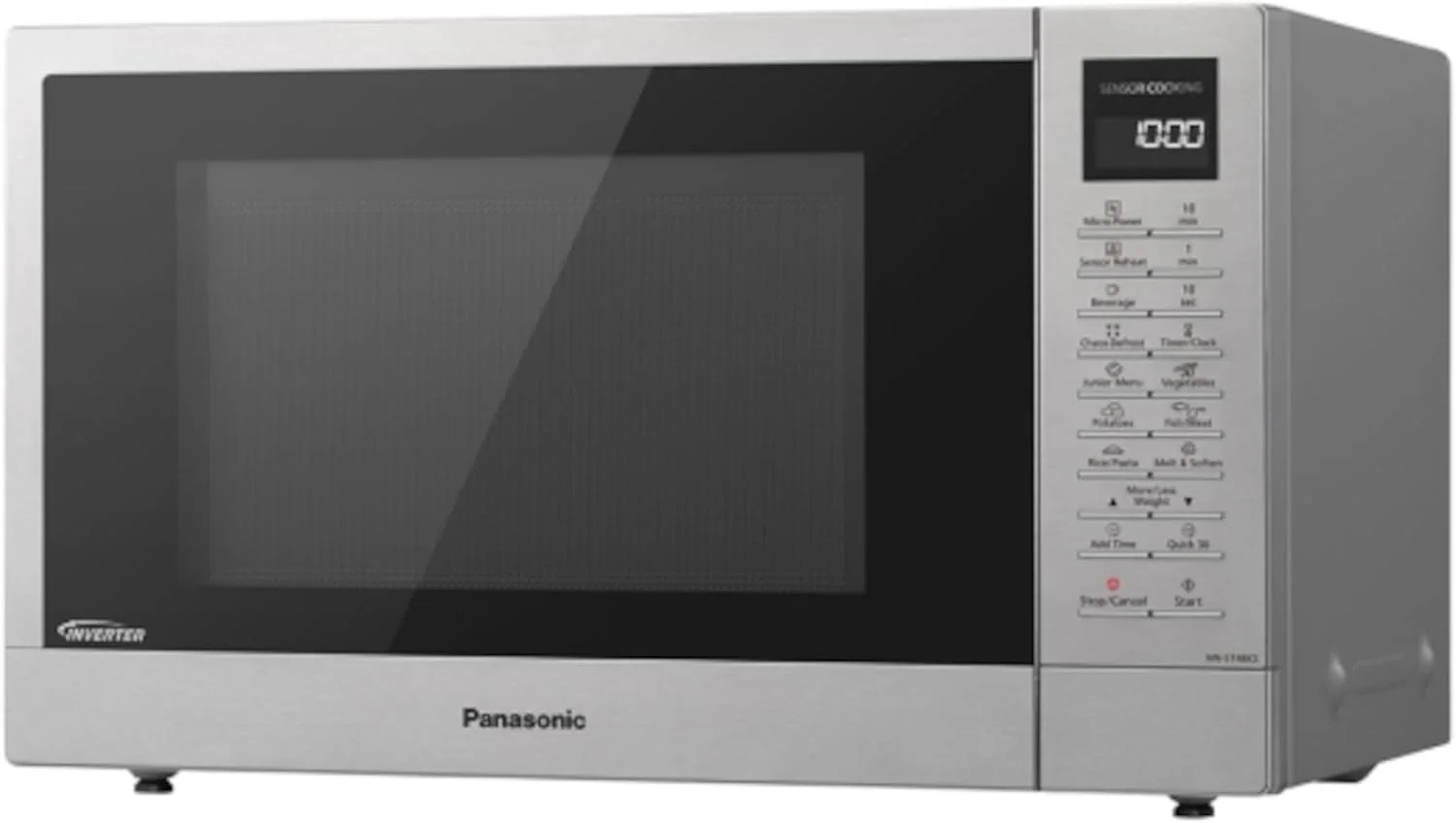 مایکروویو تک پاناسونیک مدل NN-ST48KSBPQ با اینورتر، دارای سینی گردان، 25 برنامه پخت و منوی کودک، 1000 وات، 32 لیتر - نقره ای