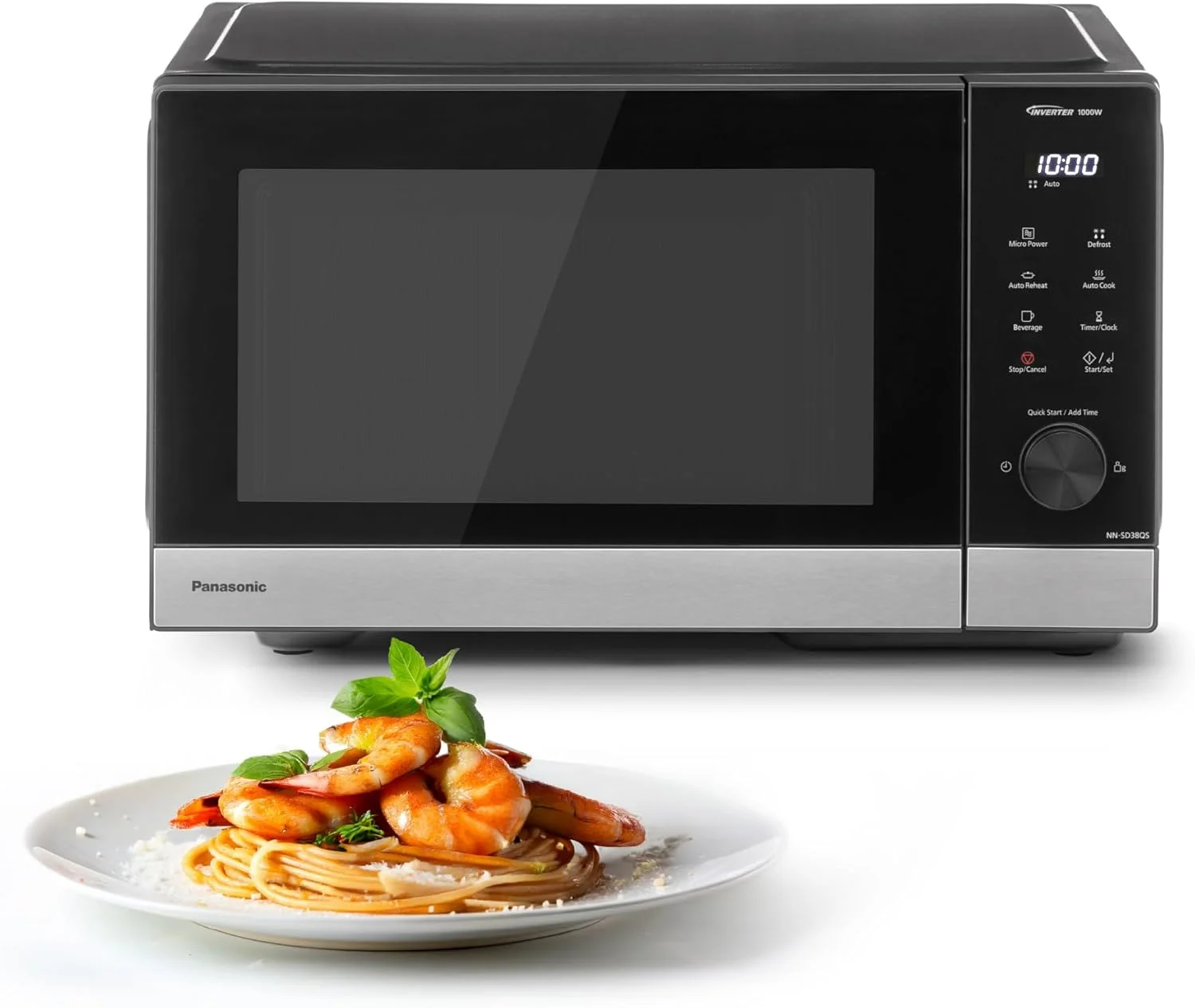 مایکروویو تک پاناسونیک مدل NN-SD38QSEPG با ظرفیت 29 لیتر، توان 1000 وات، یخ زدایی خودکار، 11 برنامه خودکار، تایمر، مشکی و استیل ضد زنگ