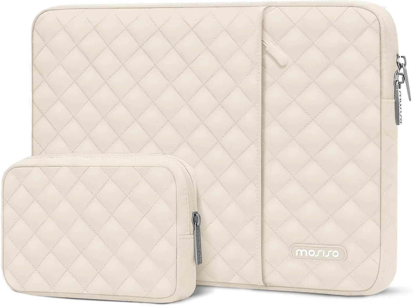 کیف لپ تاپ MOSISO سایز 13.3 اینچ، کیف آستین لپ تاپ 13-14 اینچی سازگار با MacBook Air/Pro 13 / Pro 14، نوت بوک HP Dell ASUS، کیف کامپیوتر عمودی لحافی مربعی با جیب و کیف کوچک، رنگ Sand