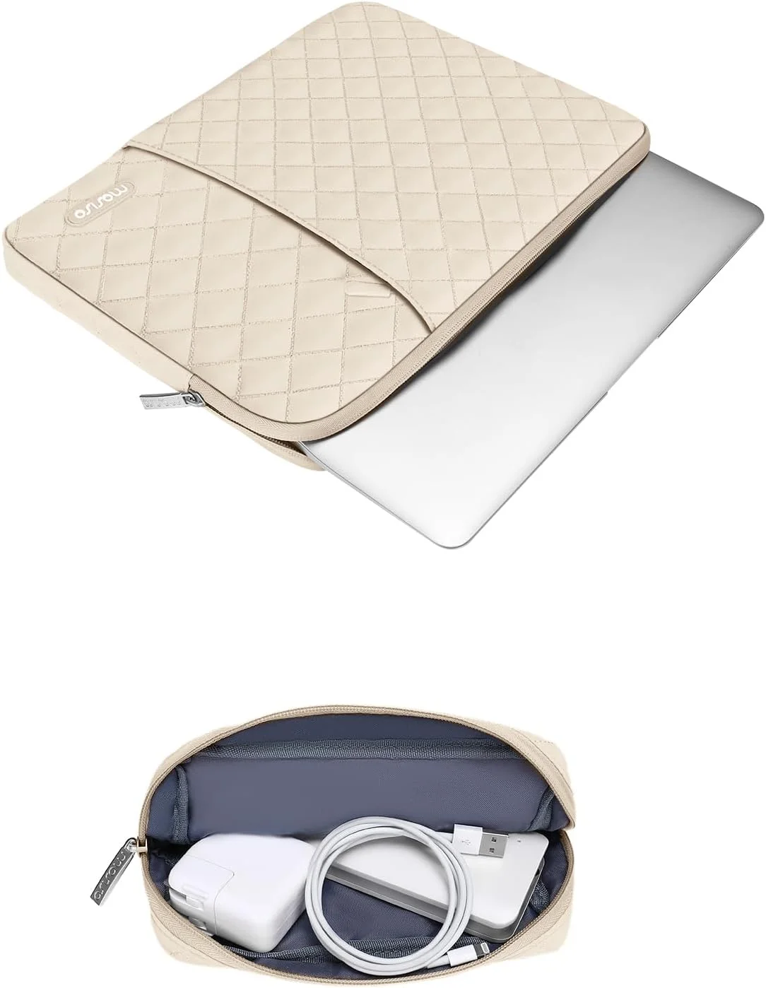 کیف لپ تاپ MOSISO سایز 13.3 اینچ، کیف آستین لپ تاپ 13-14 اینچی سازگار با MacBook Air/Pro 13 / Pro 14، نوت بوک HP Dell ASUS، کیف کامپیوتر عمودی لحافی مربعی با جیب و کیف کوچک، رنگ Sand